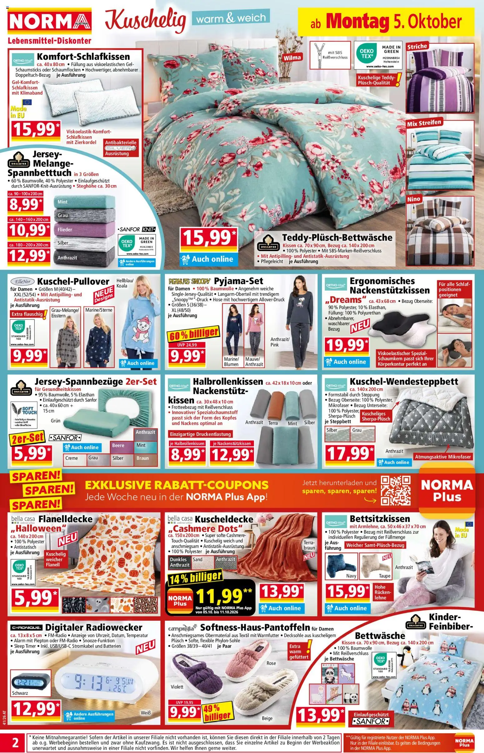 Norma Flugblatt gültig ab 05.10.2026 | Seite: 2 | Produkte: Hose, Kissen, Creme