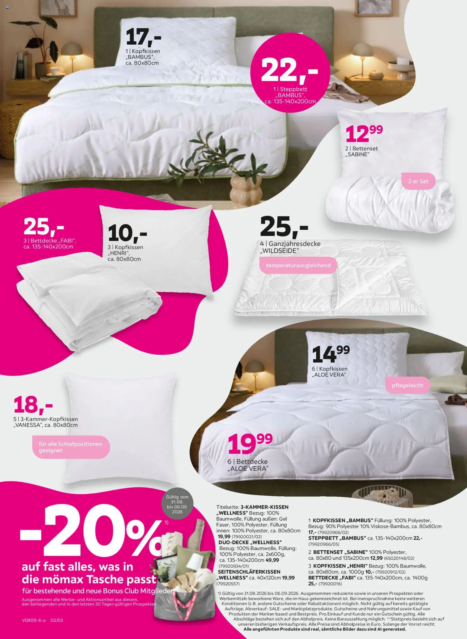 Mömax Aktueller Prospekt – gültig ab 31.08.2026 | Seite: 2 | Produkte: Tasche, Bettdecke, Kopfkissen, Bilder
