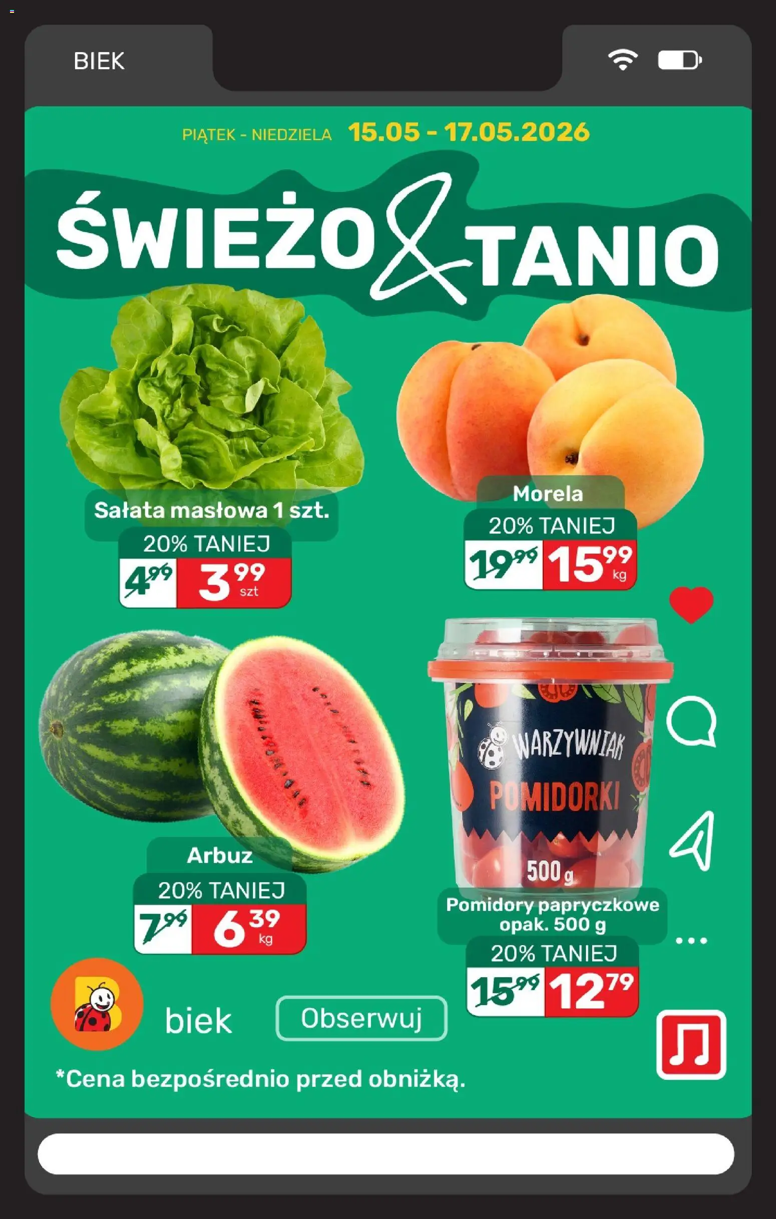 Biedronka gazetka - Biek od 15.05.2026 | Strona: 10 | Produkty: Arbuz, Pomidory, Pomidory papryczkowe