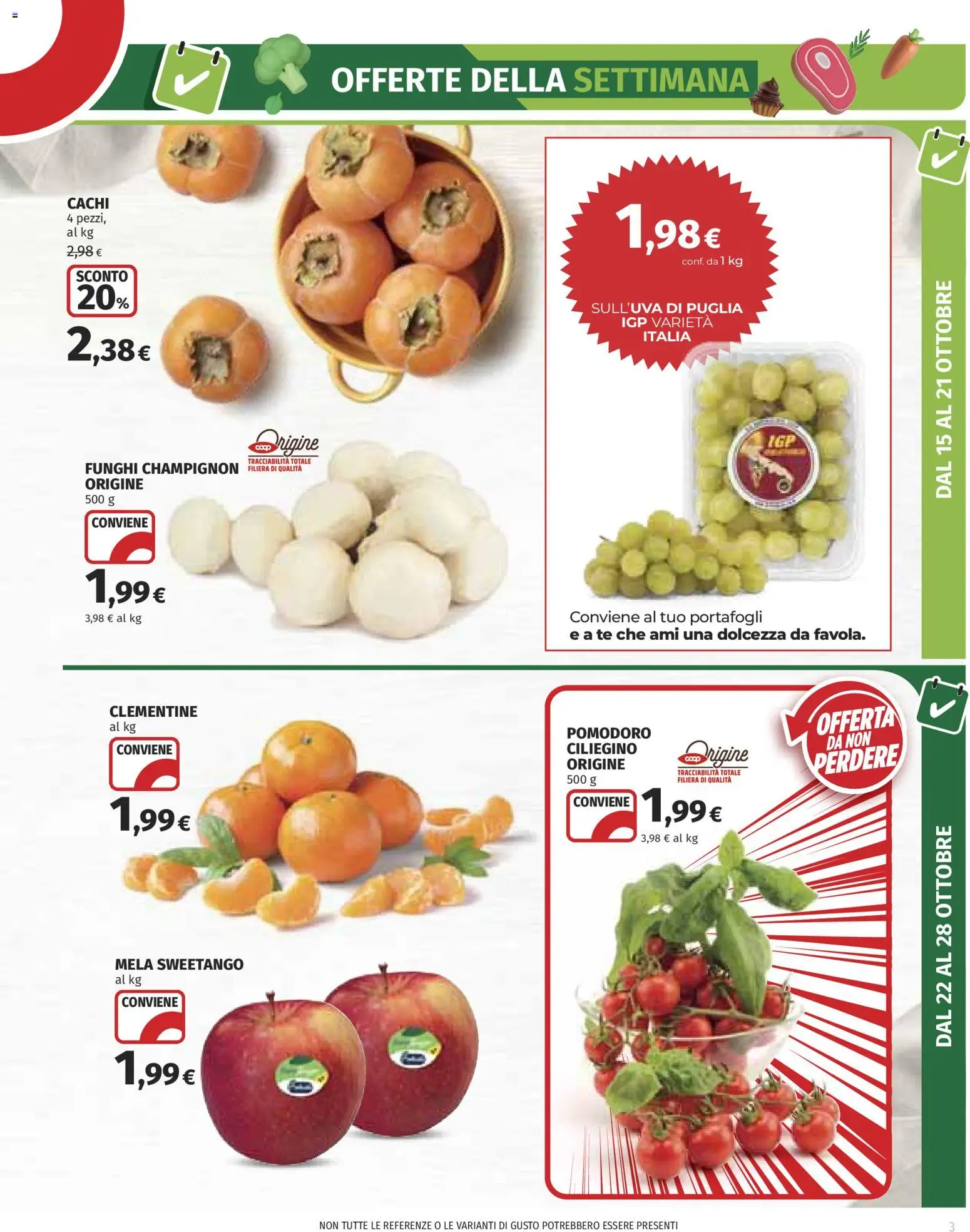 Volantino COOP del 15/10/2026 | Pagina: 3 | Prodotti: Tè, Pomodoro, Funghi, Cachi