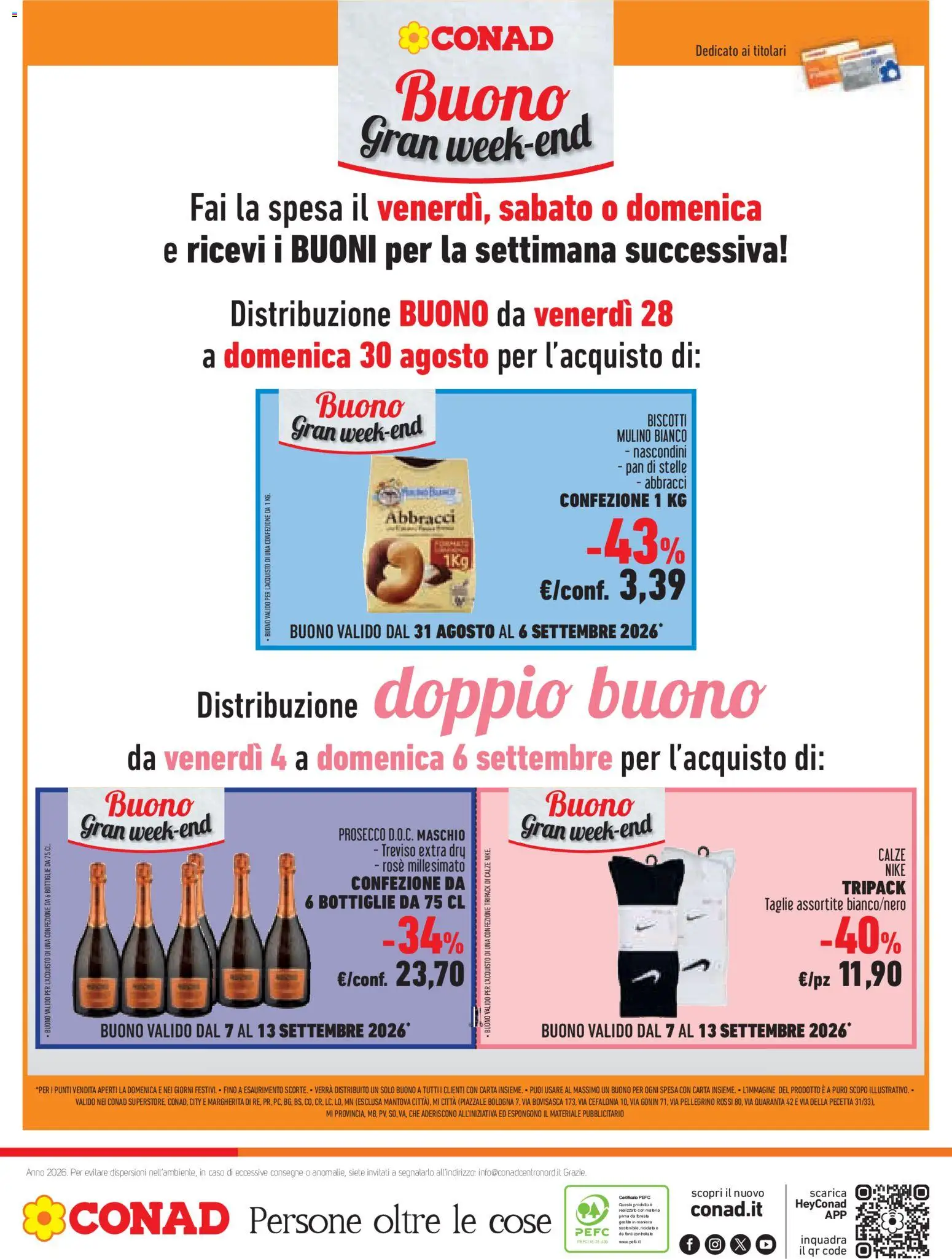 Volantino Conad del 26/08/2026 | Pagina: 20 | Prodotti: Biscotti, Prosecco, Prosecco D.O.C.