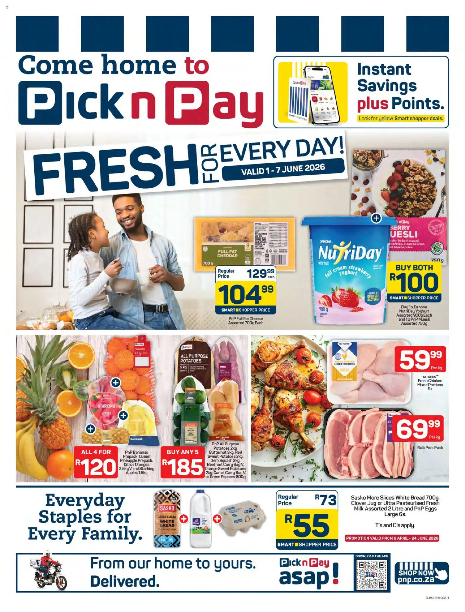 New Pick n Pay catalogue – valid from 01.06.2026 | Page: 1 | Products: Squash, Eggs, Oranges, Pineapple