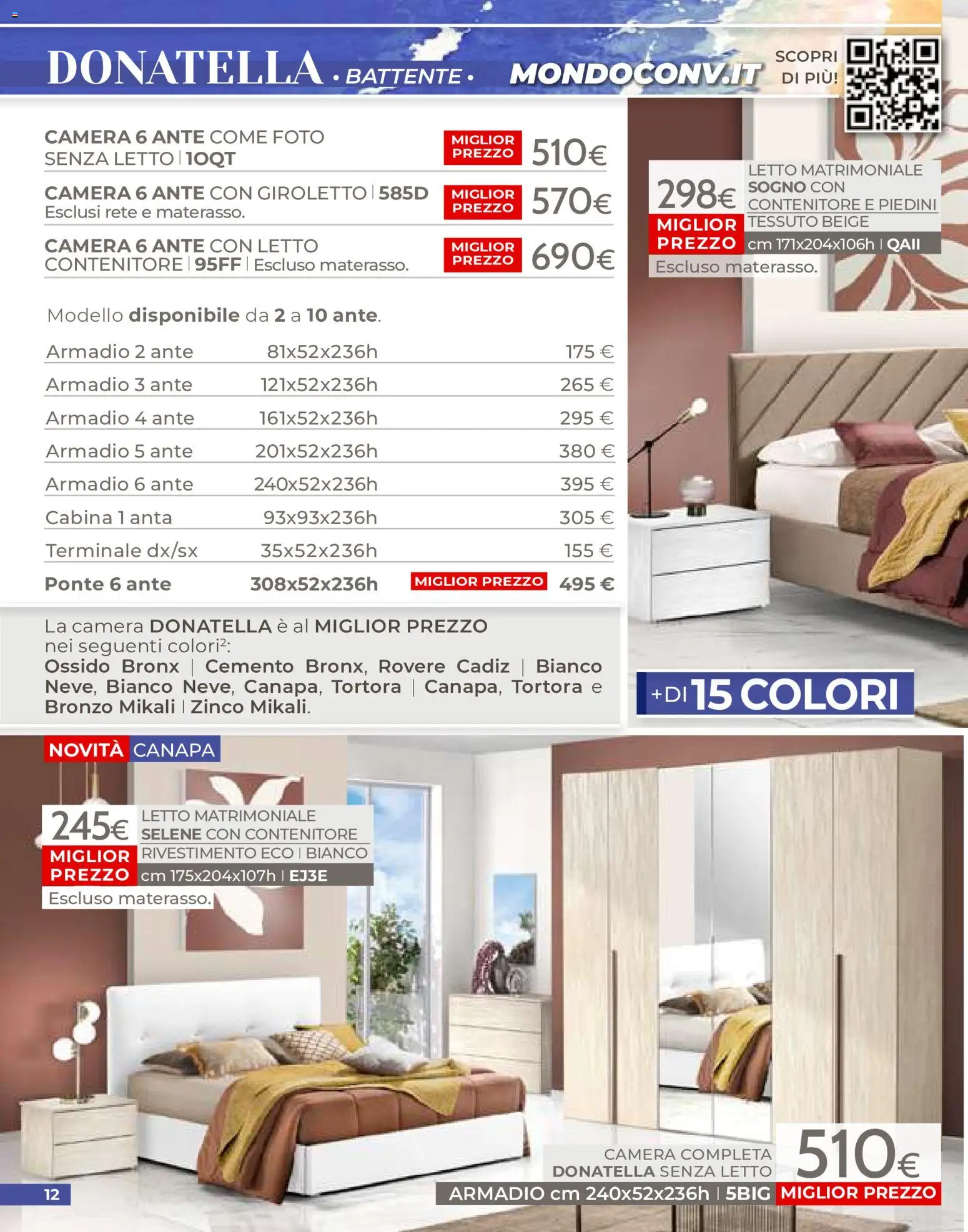 Volantino Mondo Convenienza del 01/07/2026 | Pagina: 12 | Prodotti: Letto matrimoniale, Contenitore, Materasso, Armadio