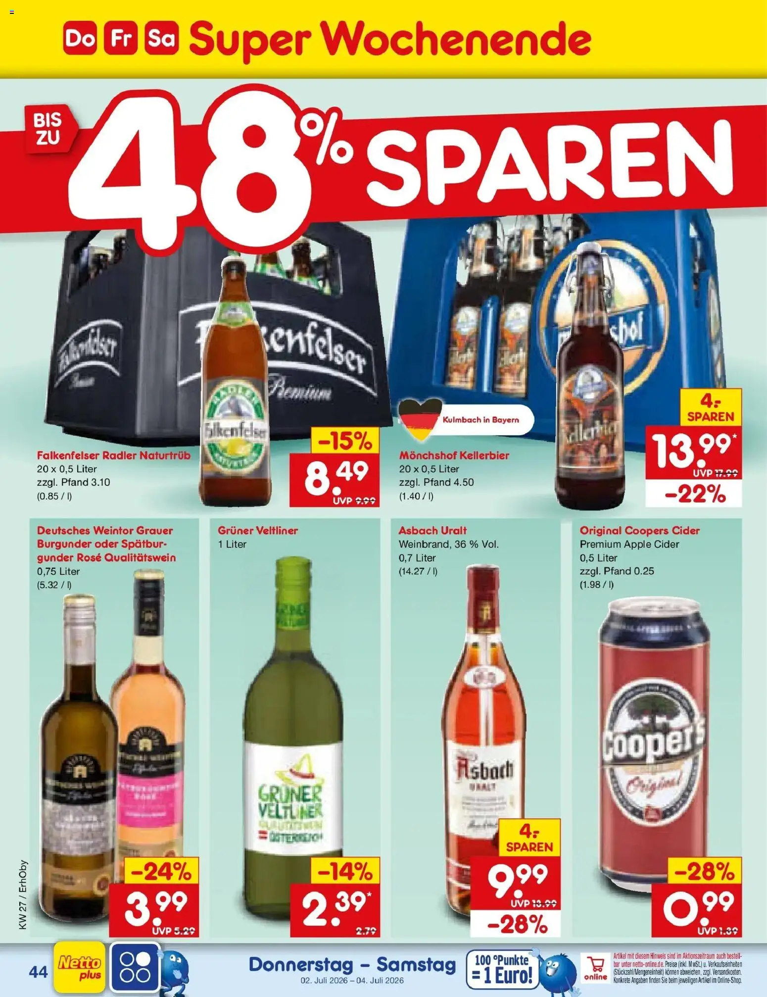 Netto Marken-Discount Prospekt Mauern – gültig ab 28.06.2026 | Seite: 64 | Produkte: Monchshof, Apple, Radler, Asbach