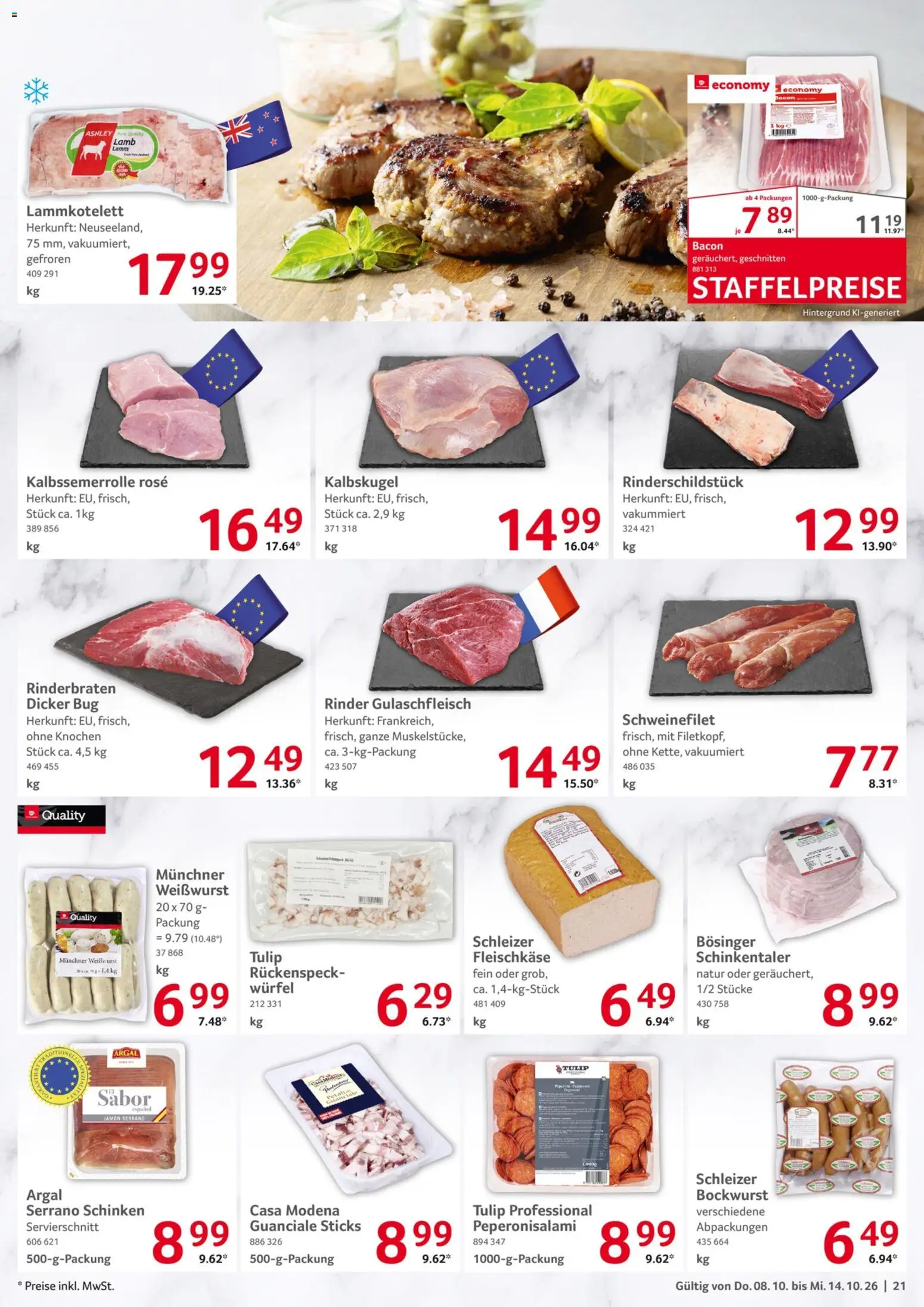 Selgros Prospekt – gültig ab 08.10.2026 | Seite: 21 | Produkte: Rinderbraten, Weißwurst, Schweinefilet, Schinken