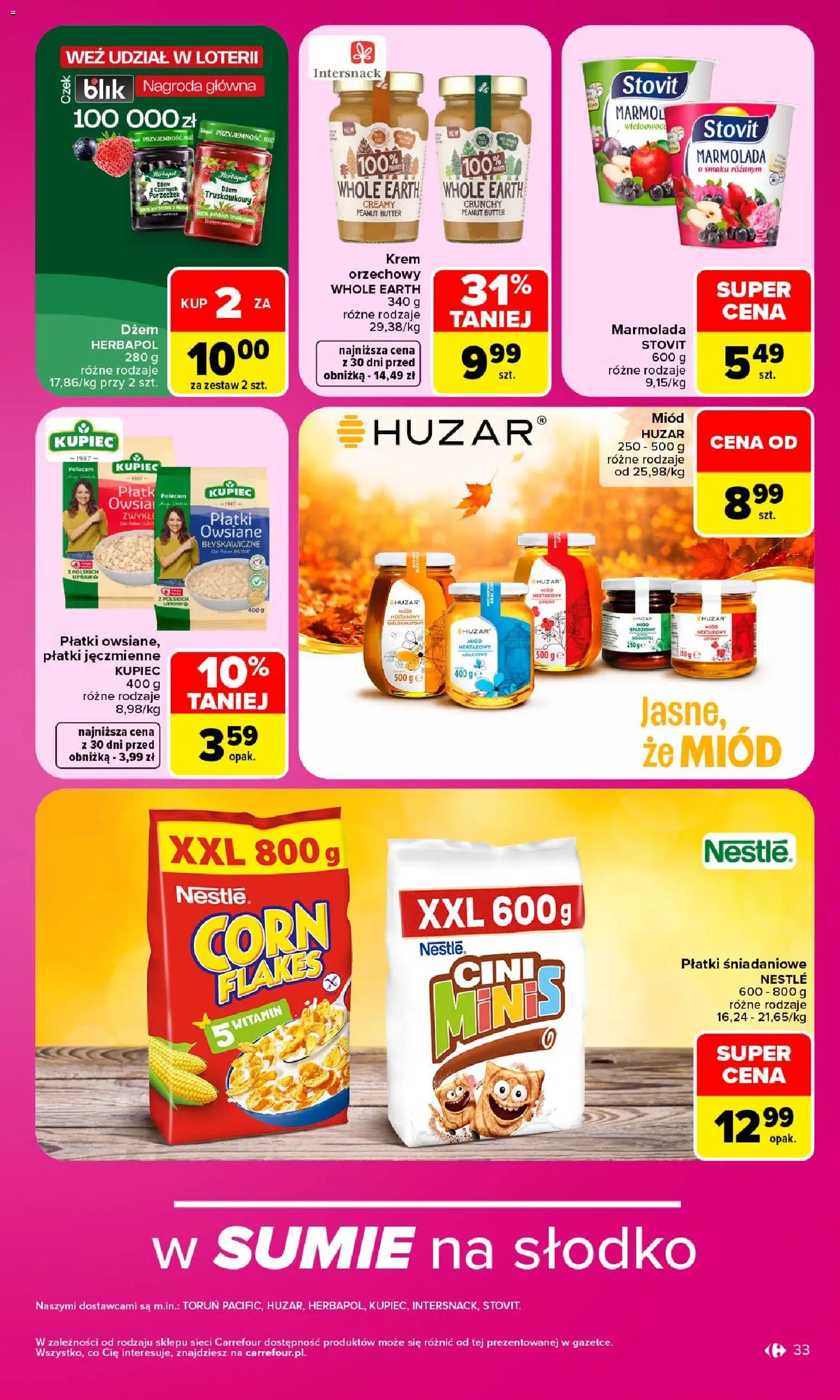 Carrefour gazetka od 28.09.2026 | Strona: 33 | Produkty: Krem orzechowy, Płatki śniadaniowe, Dżem, Marmolada