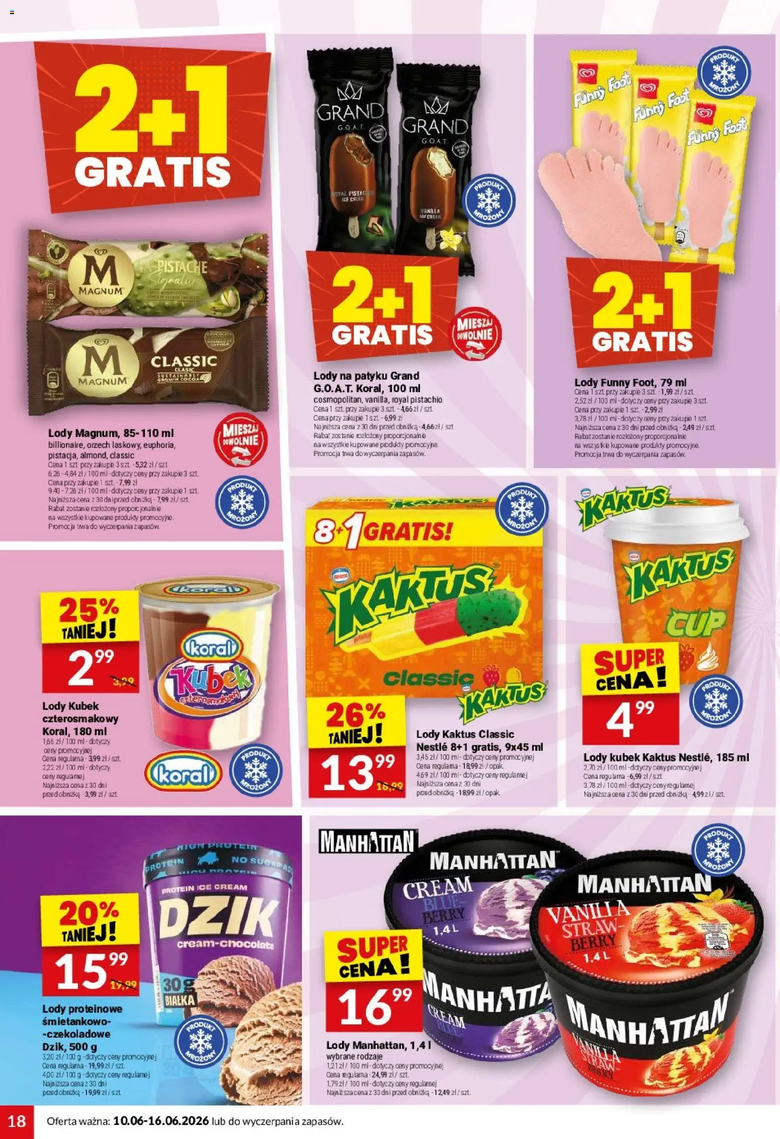 Twój Market gazetka od 10.06.2026 | Strona: 18 | Produkty: Lody na patyku, Lody proteinowe, Lody Kaktus, Lody