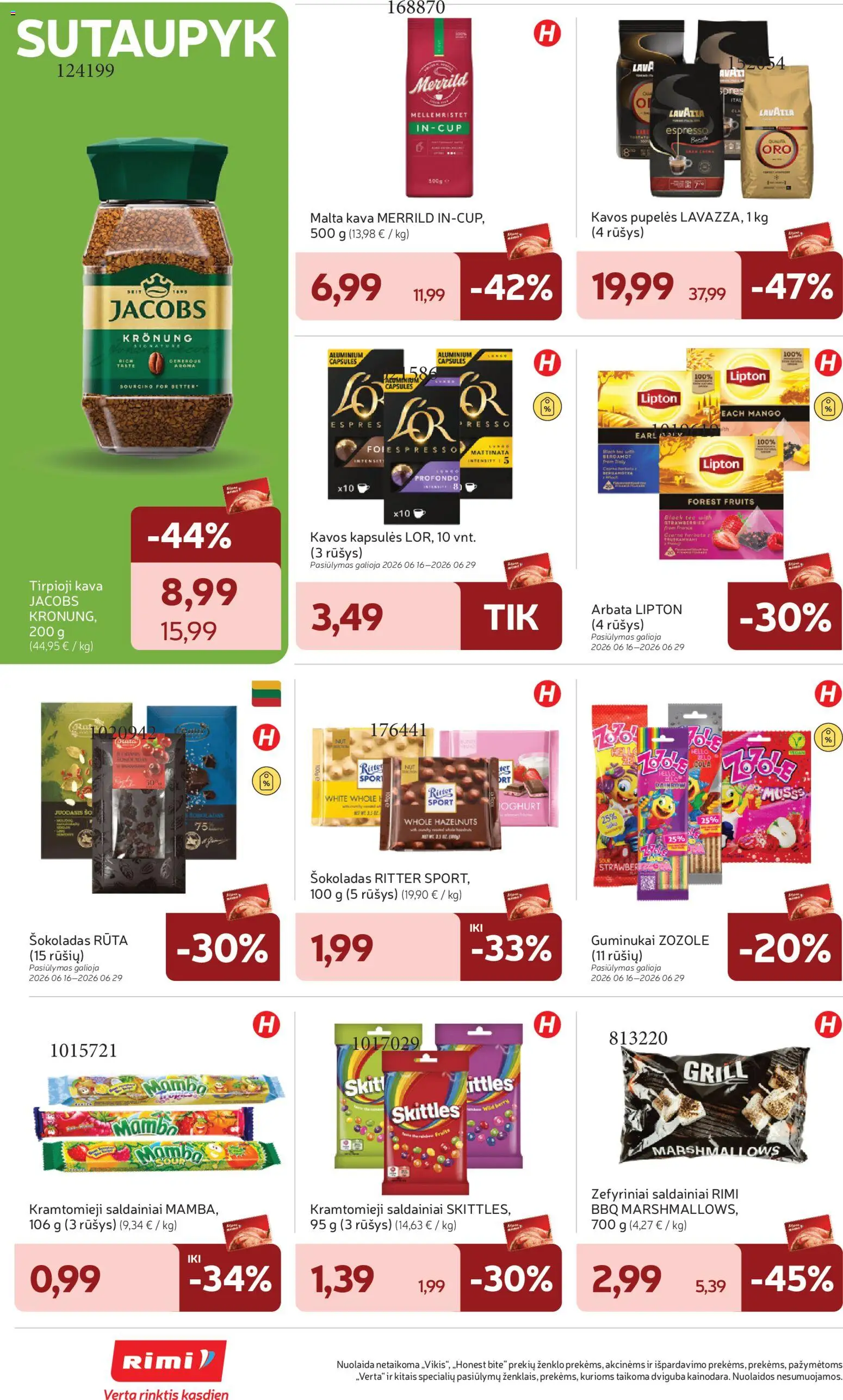 Rimi akcijos nuo 16.06.2026 | Puslapis: 20 | Prekių: Tirpioji kava, Kava, Guminukai, Saldainiai