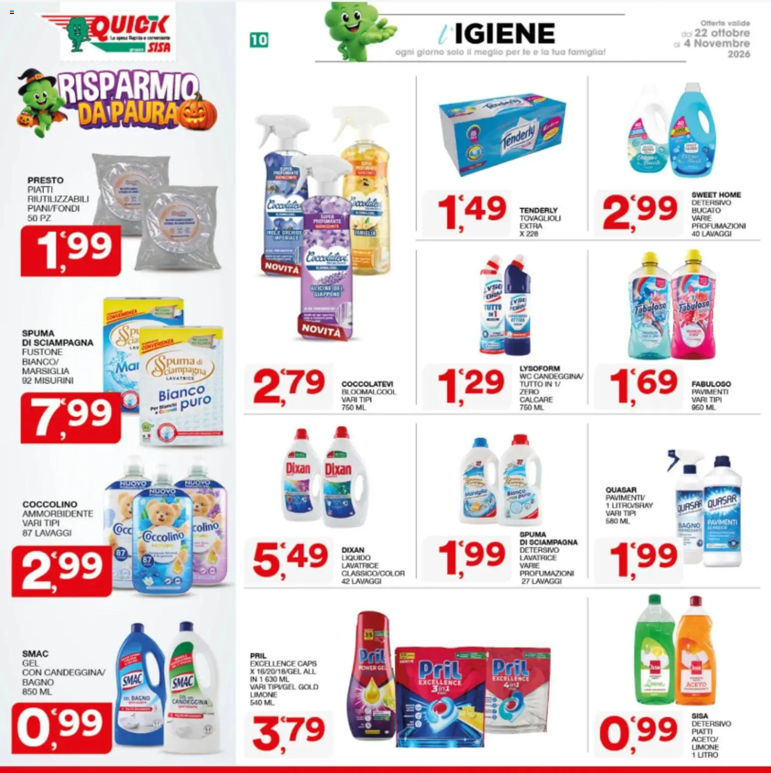 Volantino SISA del 22/10/2026 | Pagina: 10 | Prodotti: Tè, Piatti, Limone, Lavatrice