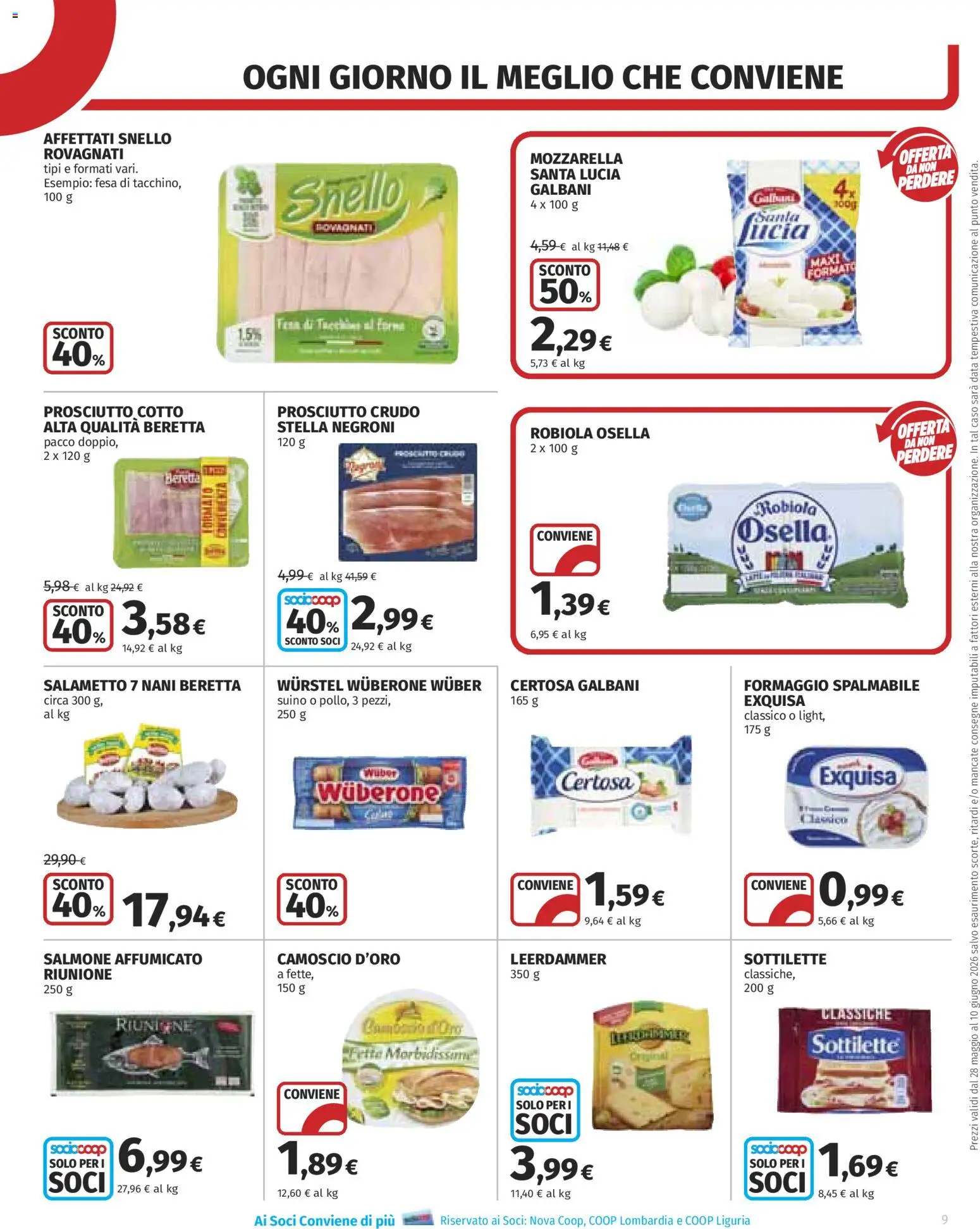 Volantino COOP del 28.05.2026 | Pagina: 9 | Prodotti: Salmone, Suino, Wurstel, Data