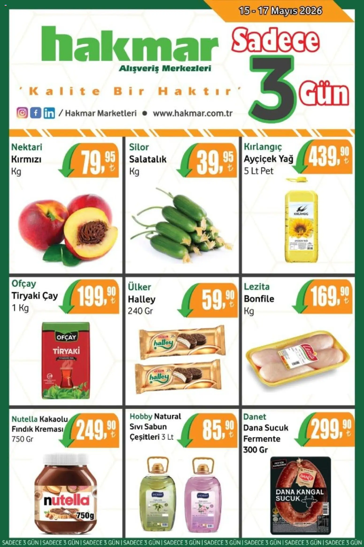 Hakmar - Katalog Sadece 3 Gün - 15.05.2026 tarihinden itibaren geçerlidir | Sayfa: 1 | Ürünler: Sabun, Çay, Yağ, Salatalık