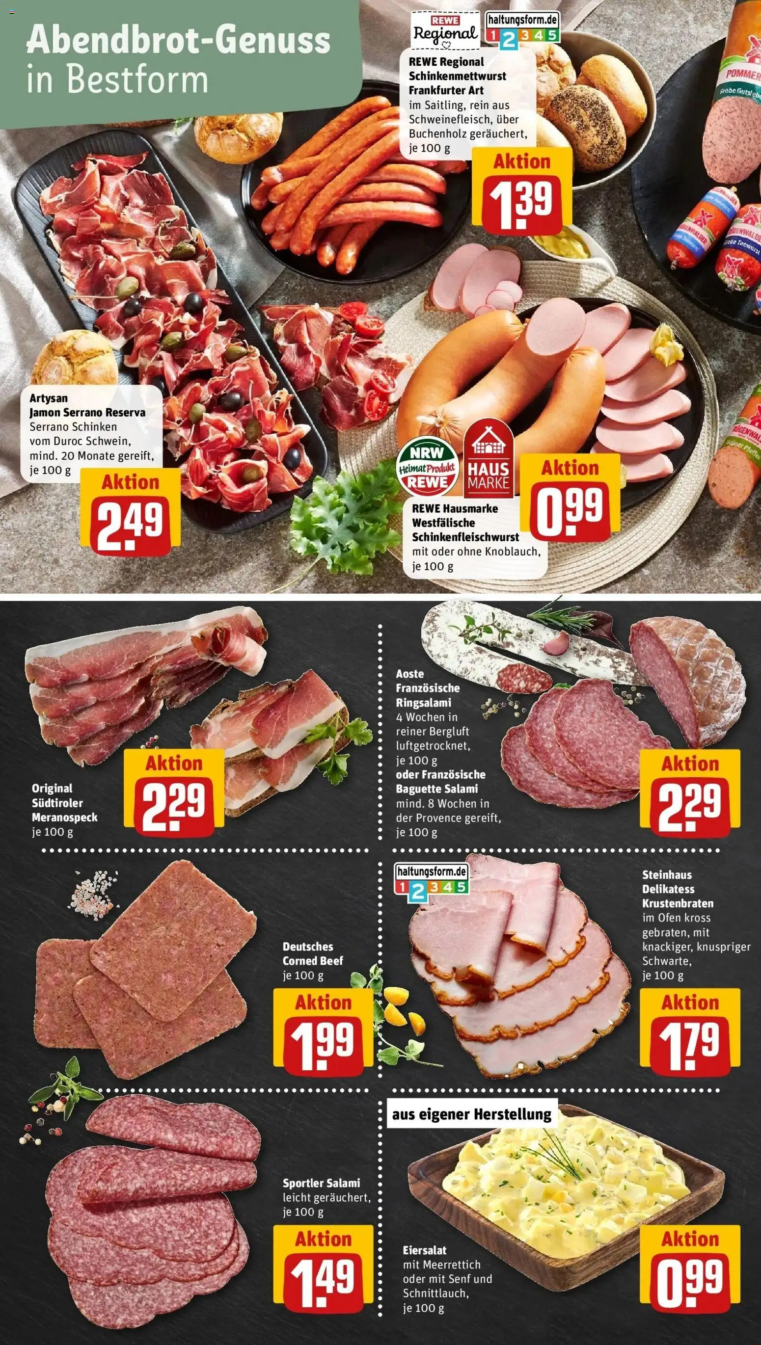 REWE Prospekt ab 28.09.2026 zum Blättern » Angebote | Seite: 12 | Produkte: Krustenbraten, Salami, Serrano schinken, Schinken