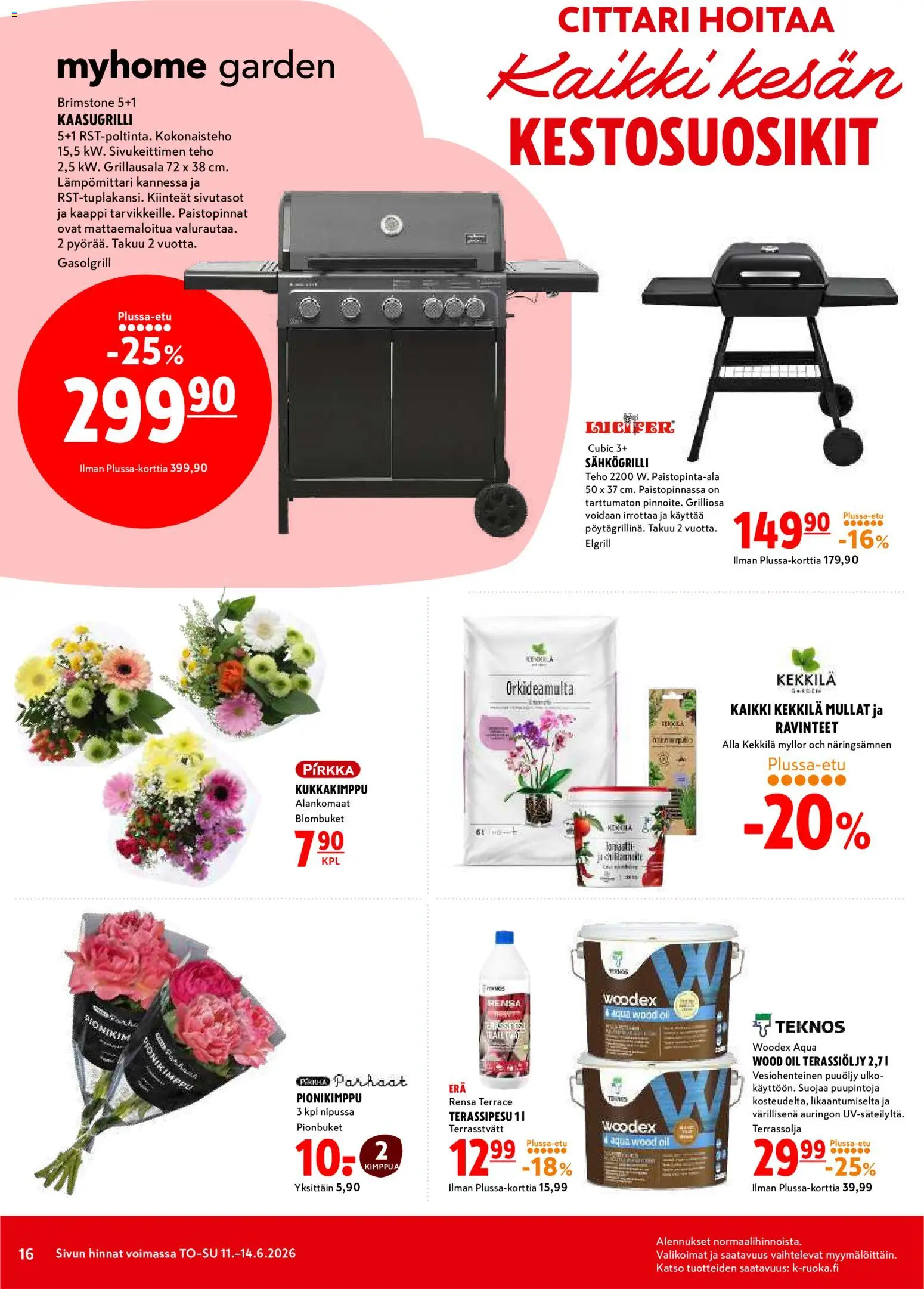 K-Citymarket tarjoukset – voimassa 11.06.2026 alkaen | Sivu: 16 | Tuotteet: Lämpömittari, Kaasugrilli, Sähkögrilli, Kaappi