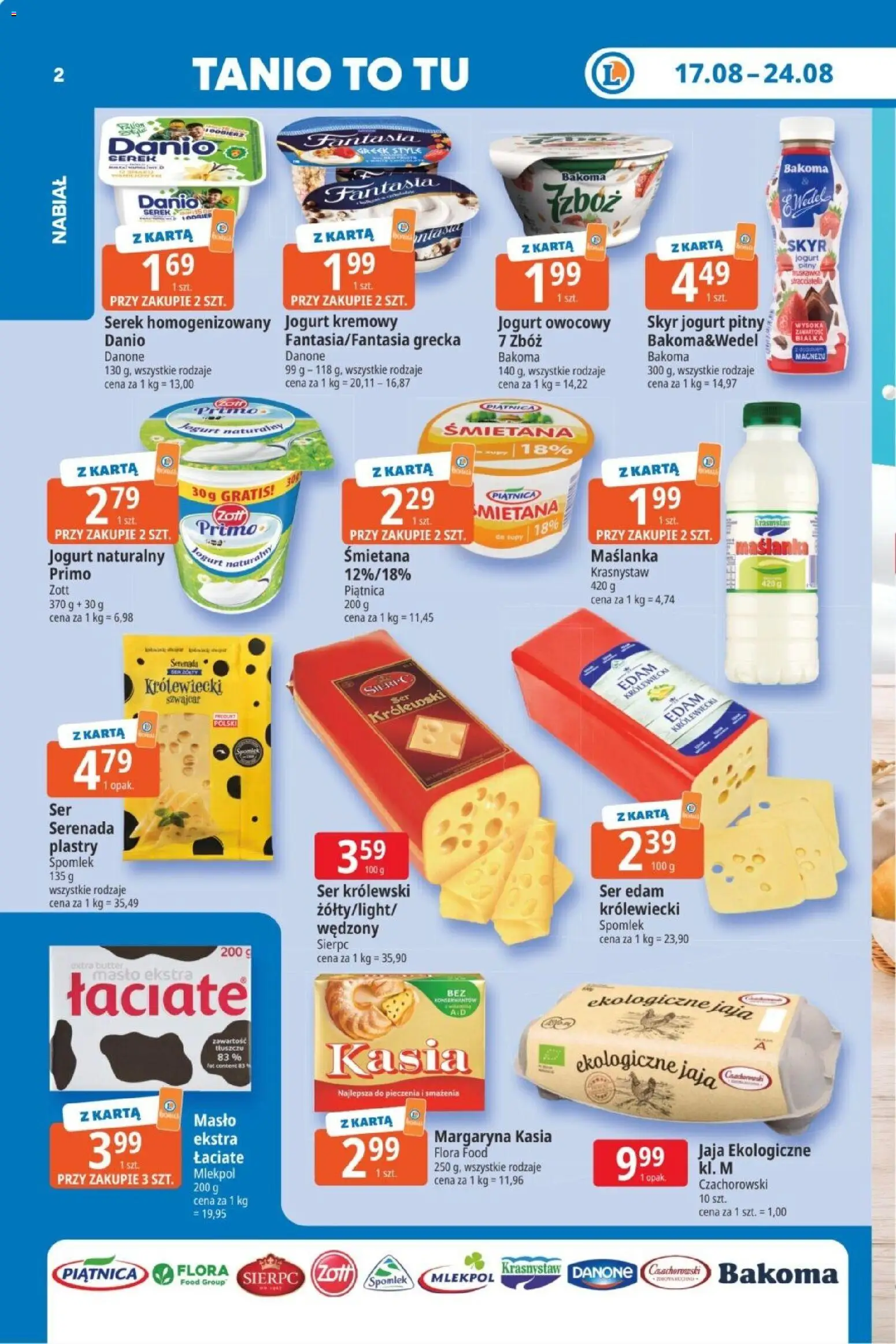E.Leclerc gazetka od 17.08.2026 | Strona: 2 | Produkty: Margaryna kasia, Jogurt pitny, Margaryna, Jogurt