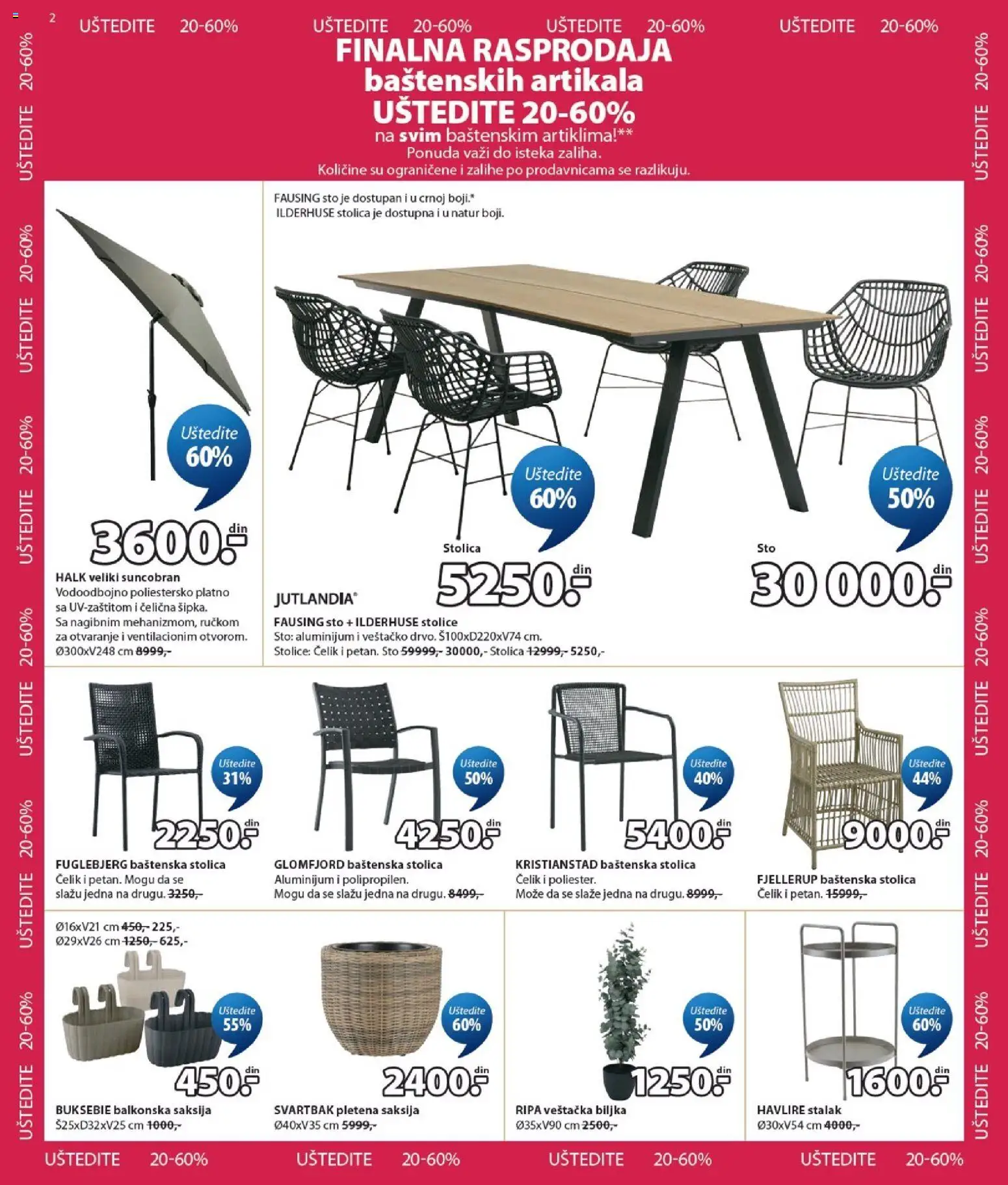 Jysk katalog - važi od 29.07.2026 | Strana: 2 | Proizvode: Sto, Stolica, Saksija, Suncobran