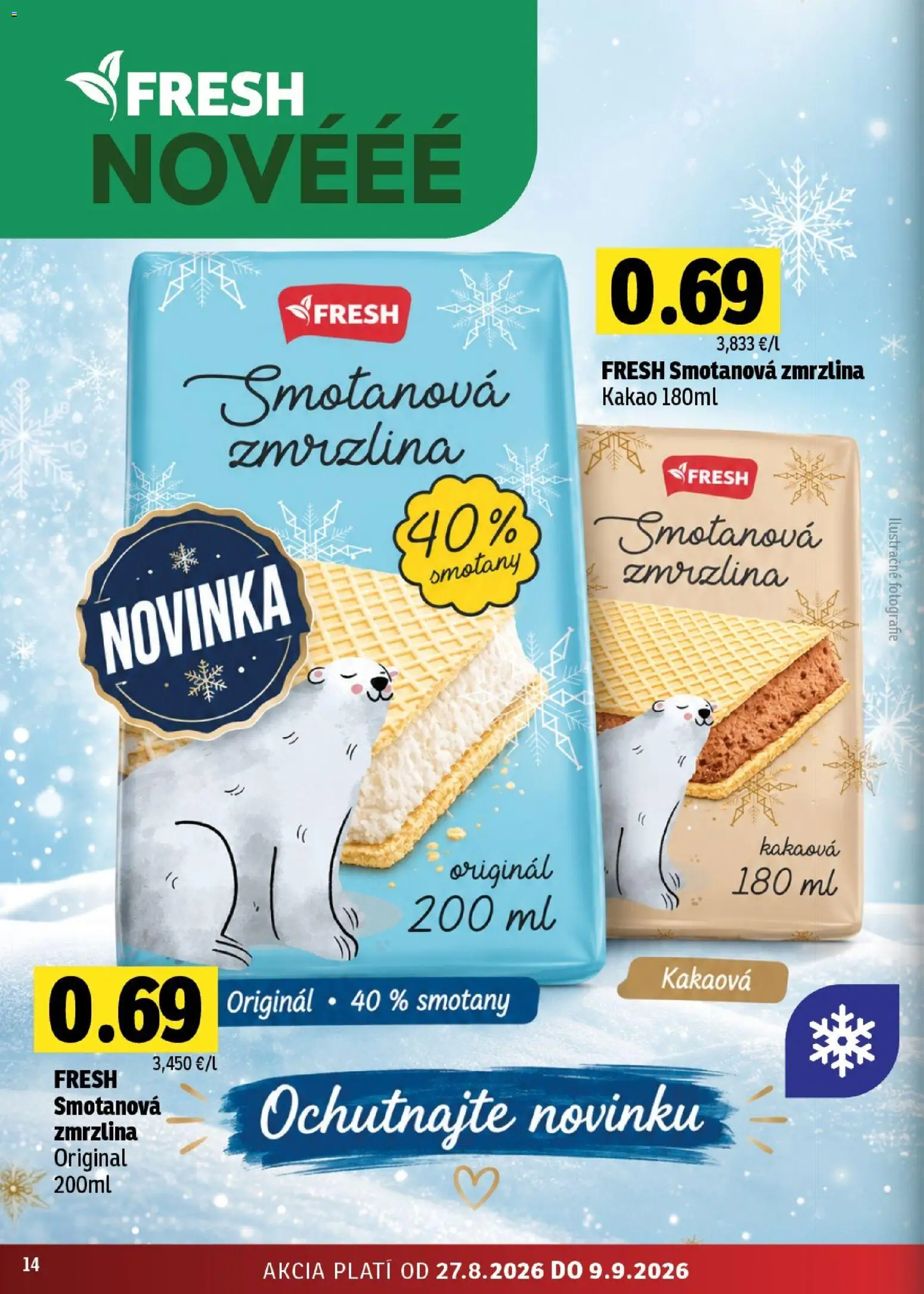 Nové Fresh akcie – leták je platný od 27.08.2026 | Strana: 14 | Produkty: Zmrzlina, Kakao