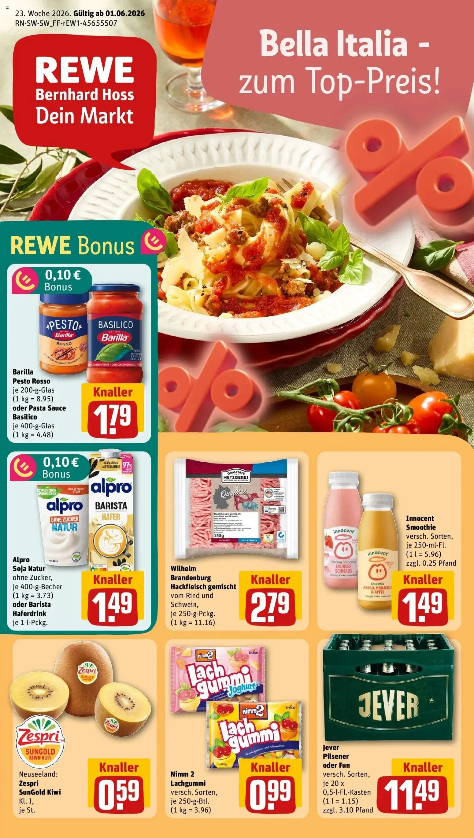 Rewe Prospekt Gechingen – gültig ab 01.06.2026 | Seite: 1 | Produkte: Äpfel, Alpro, Kiwi, Hackfleisch