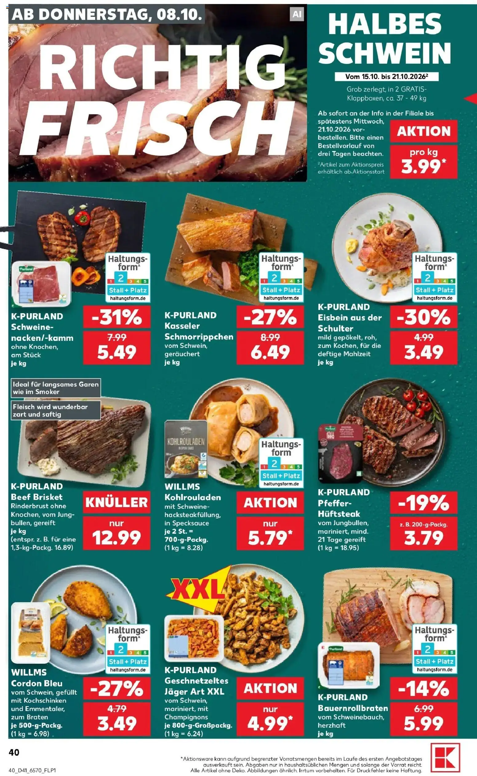 Prospekt Kaufland ab 05.10.2026 » Angebote Online zum Blättern | Seite: 50 | Produkte: Champignons, Pfeffer, Schulter, Fleisch