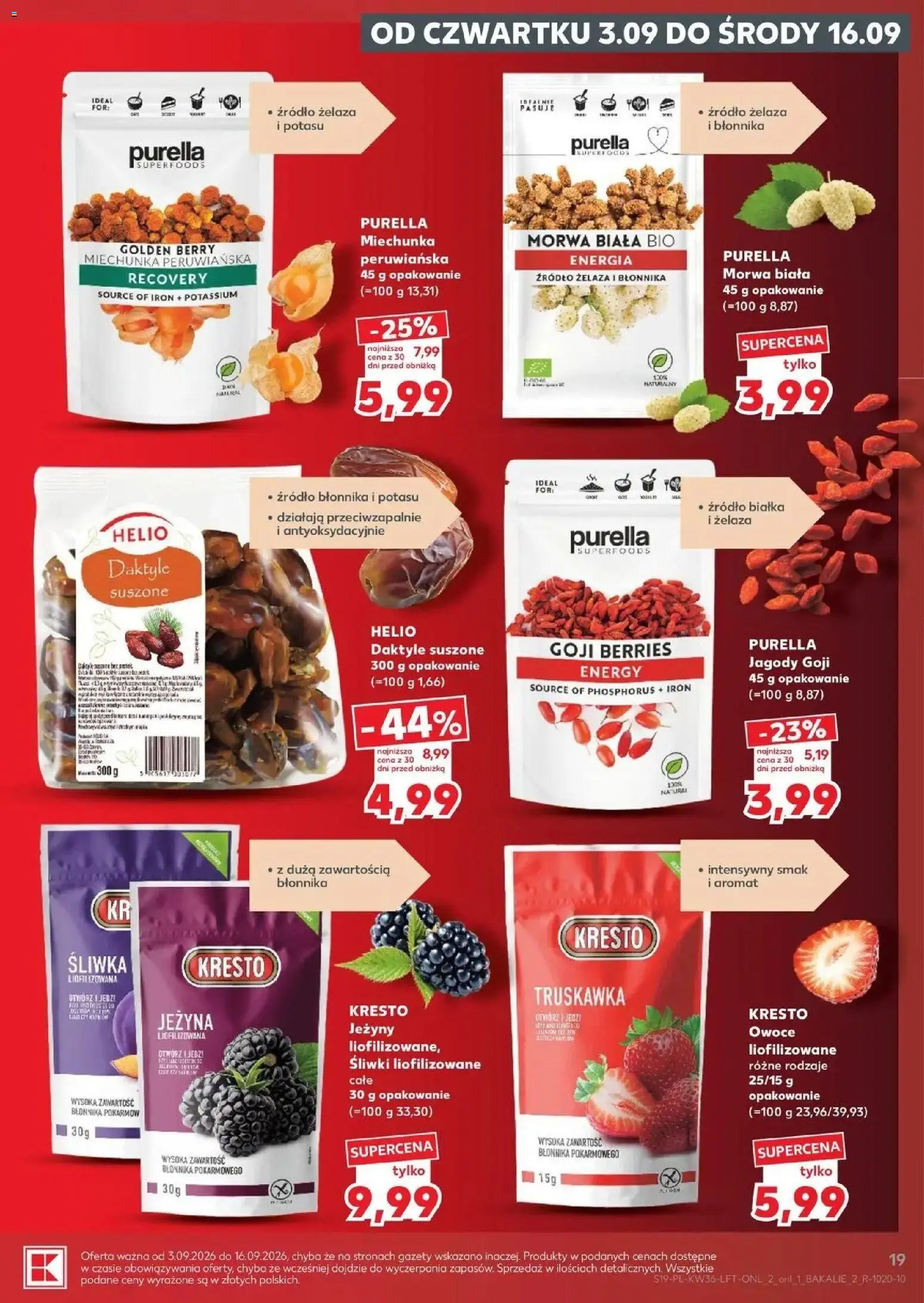 Kaufland gazetka od 03.09.2026 - od jutra PDF | Strona: 19 | Produkty: Jagody goji, Gazety, Bakalie, Daktyle suszone