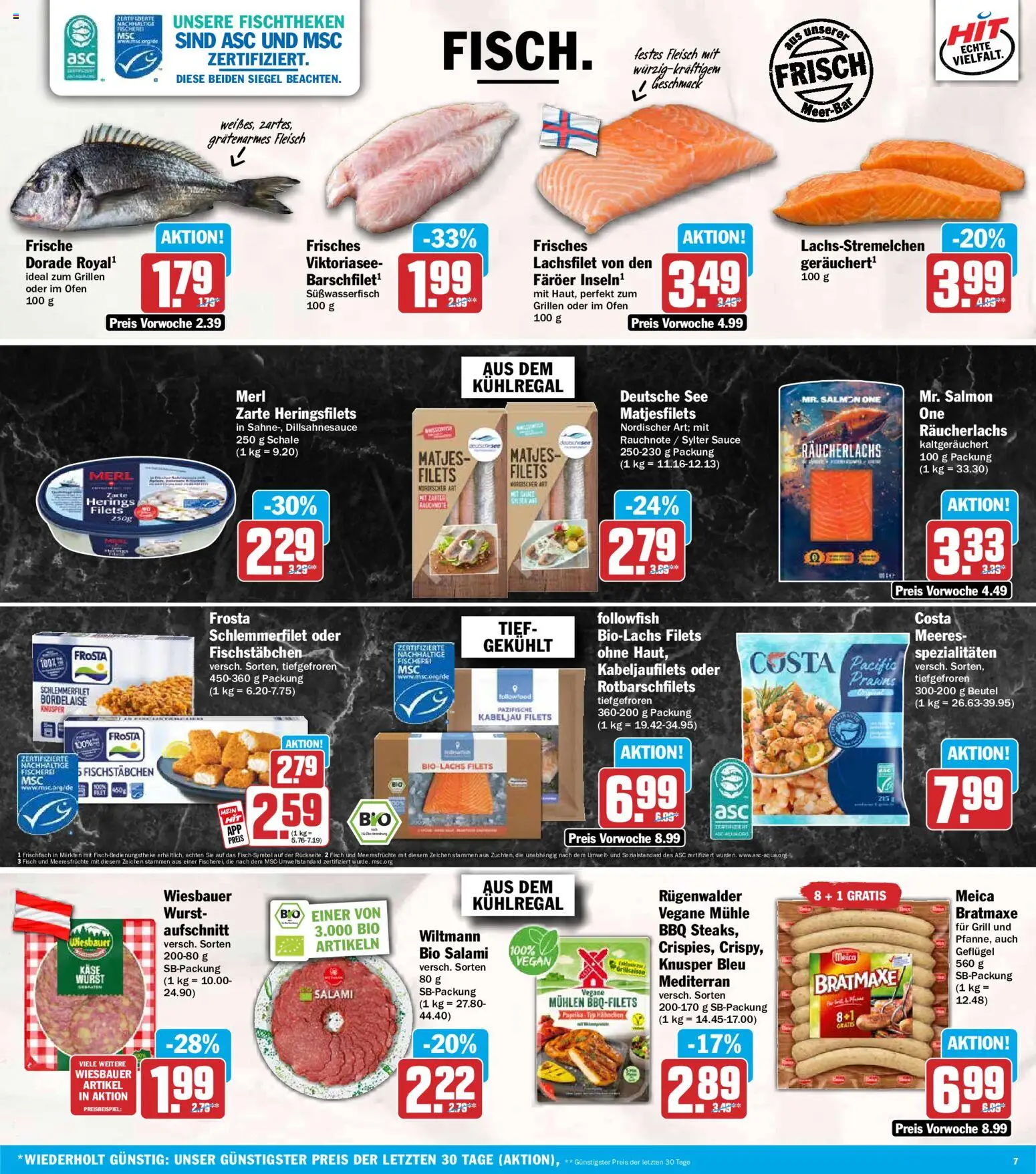 HIT Prospekt – gültig ab 27.07.2026 | Seite: 7 | Produkte: Meica, Fischstabchen, Salami, Fleisch
