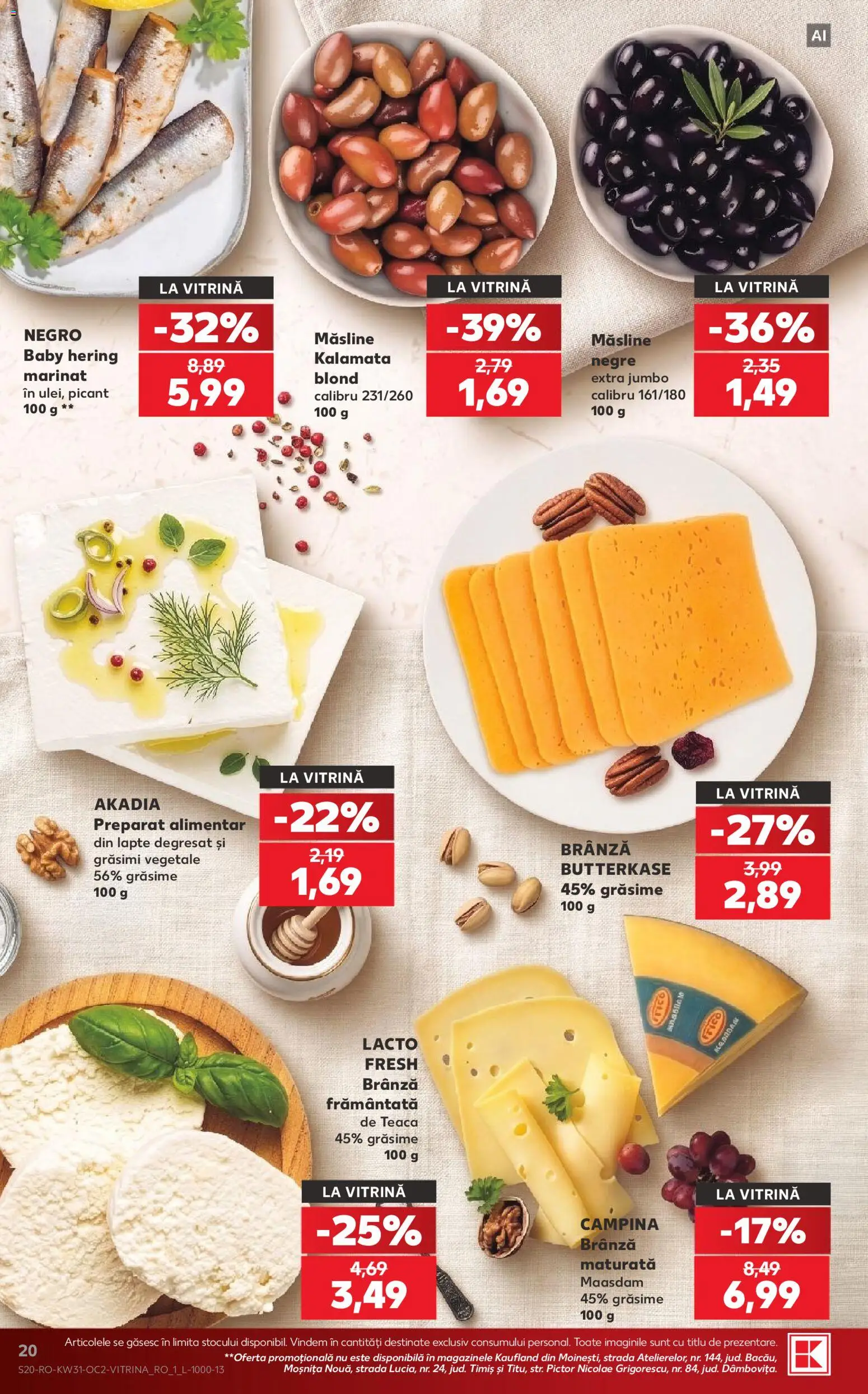 Noul catalog Kaufland – valabil de la 29.07.2026 | Pagină: 20 | Produse: Vitrină, Măsline, Lapte, Brânză