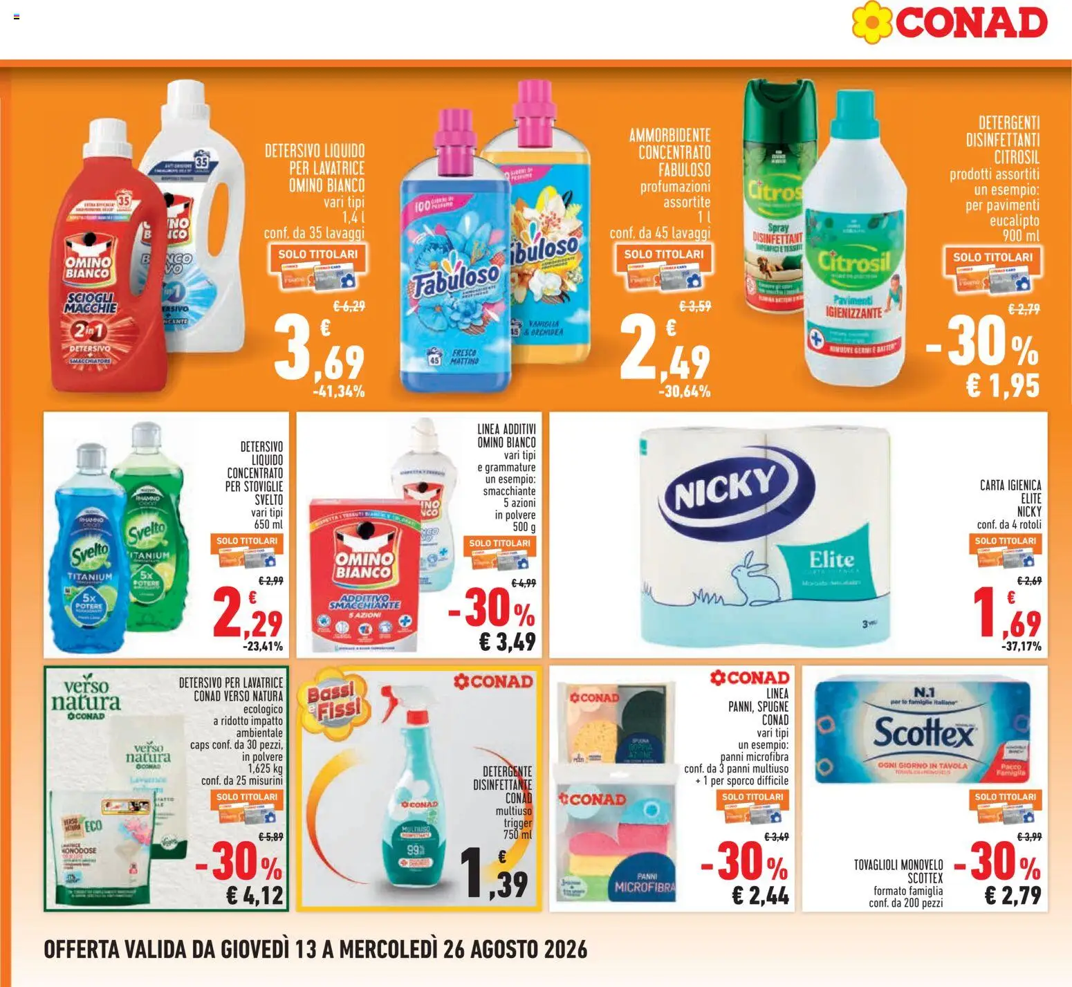 Volantino Conad del 13/08/2026 | Pagina: 18 | Prodotti: Smacchiatore, Detergente, Lavatrice, Spugne