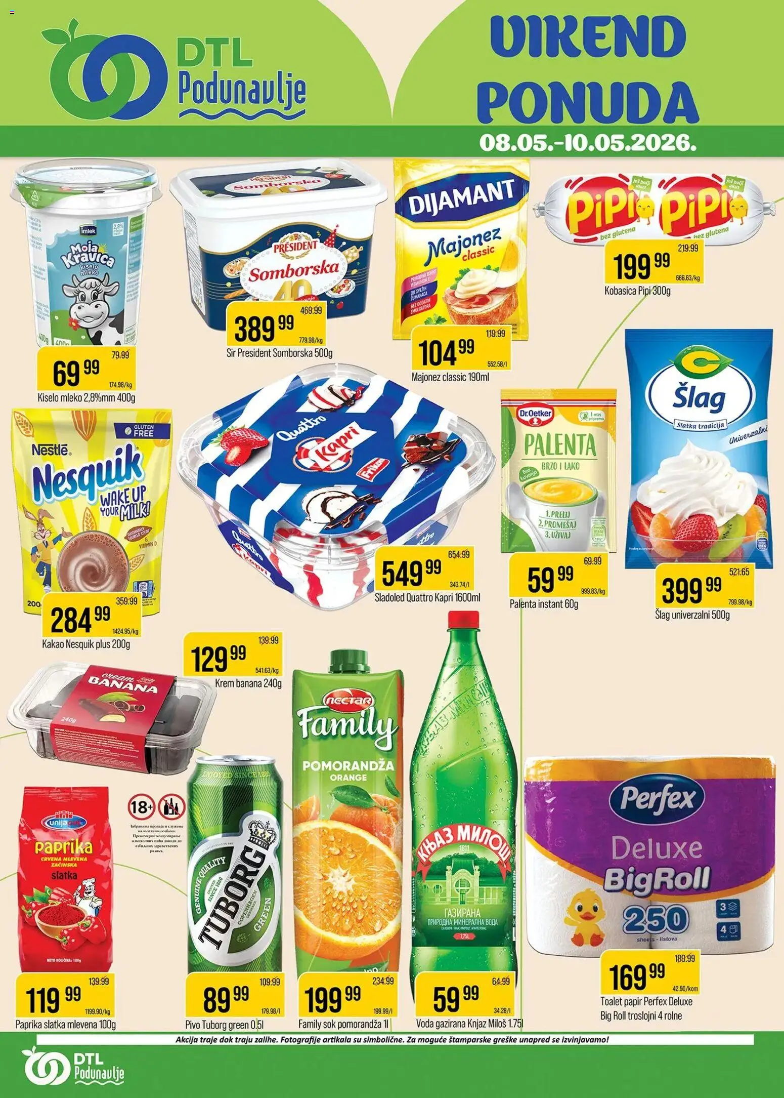 Podunavlje katalog - važi od 08.05.2026 | Strana: 1 | Proizvode: Banana, Tuborg, Mleko, Kobasica