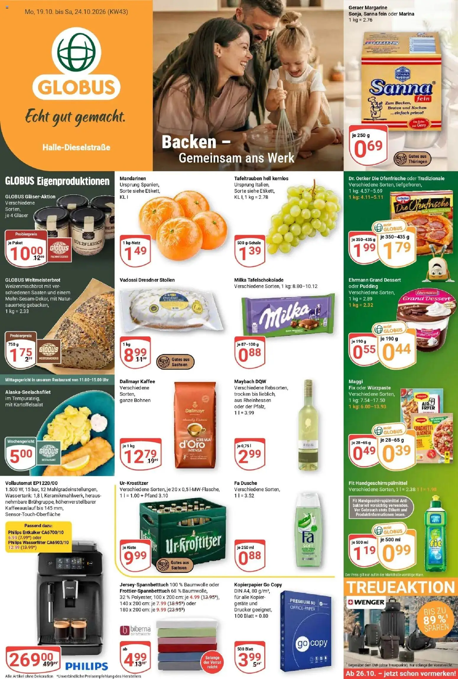 Globus Prospekt Halle (saale) (ab 19.10.2026) » Angebote online | Seite: 1 | Produkte: Margarine, Milka, Pudding, Drucker