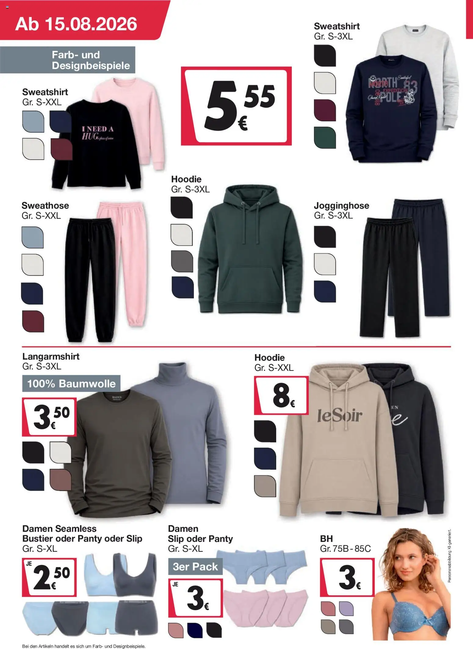 Woolworth Prospekt – gültig ab 15.08.2026 | Seite: 2 | Produkte: Jogginghose, Sweatshirt, Langarmshirt, Slip