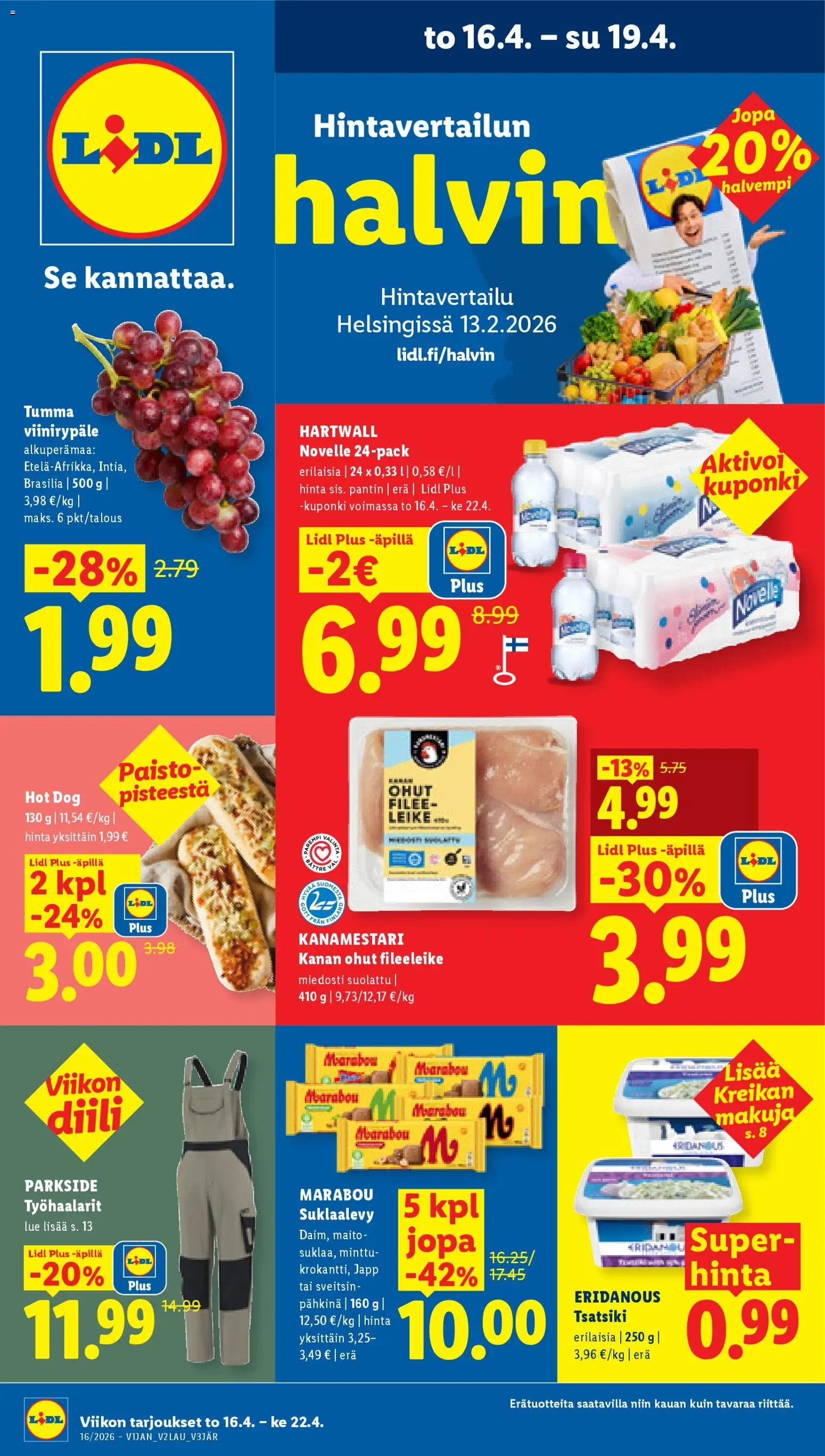 Lidl tarjoukset - Rovaniemi – voimassa 16.04.2026 alkaen | Sivu: 1 | Tuotteet: Minttu, Maito, Hot dog