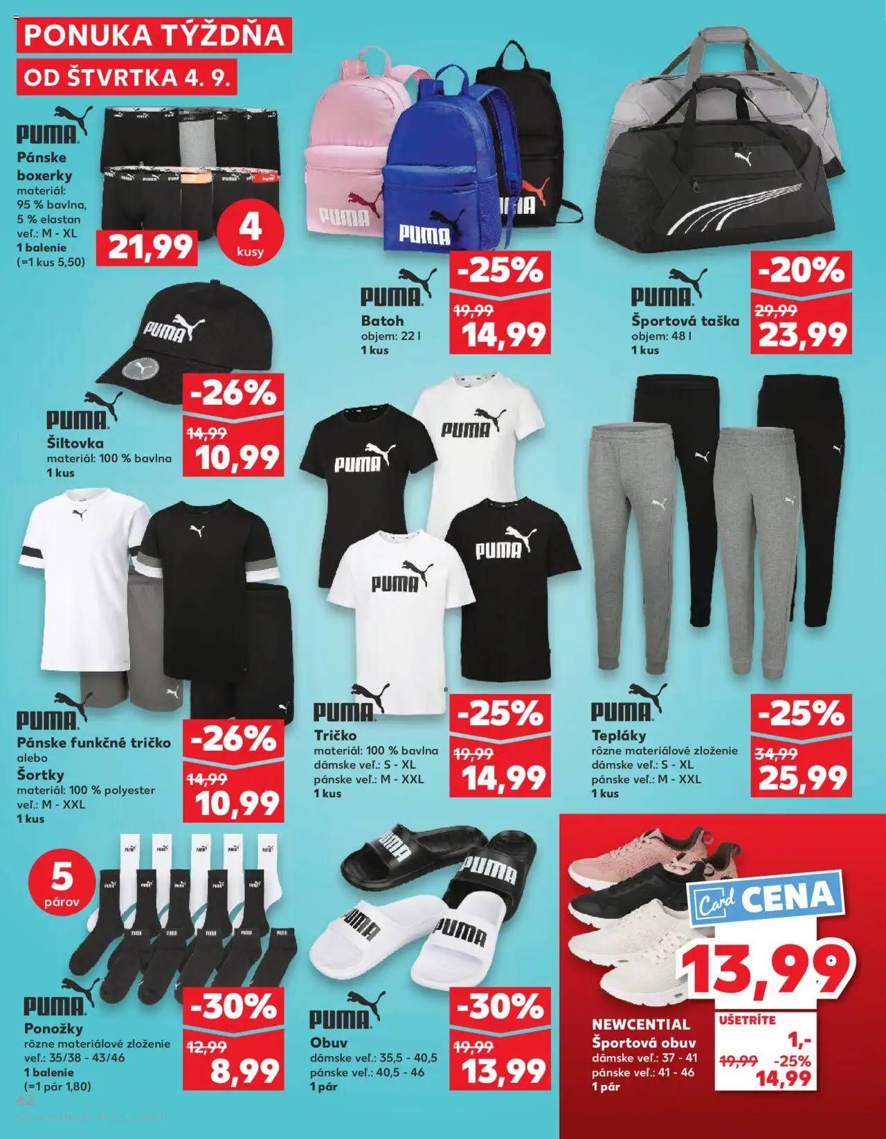 Nové Kaufland akcie – leták je platný od 04.09.2025 | Strana: 62 | Produkty: Tričko, Boxerky, Batoh, Športová obuv