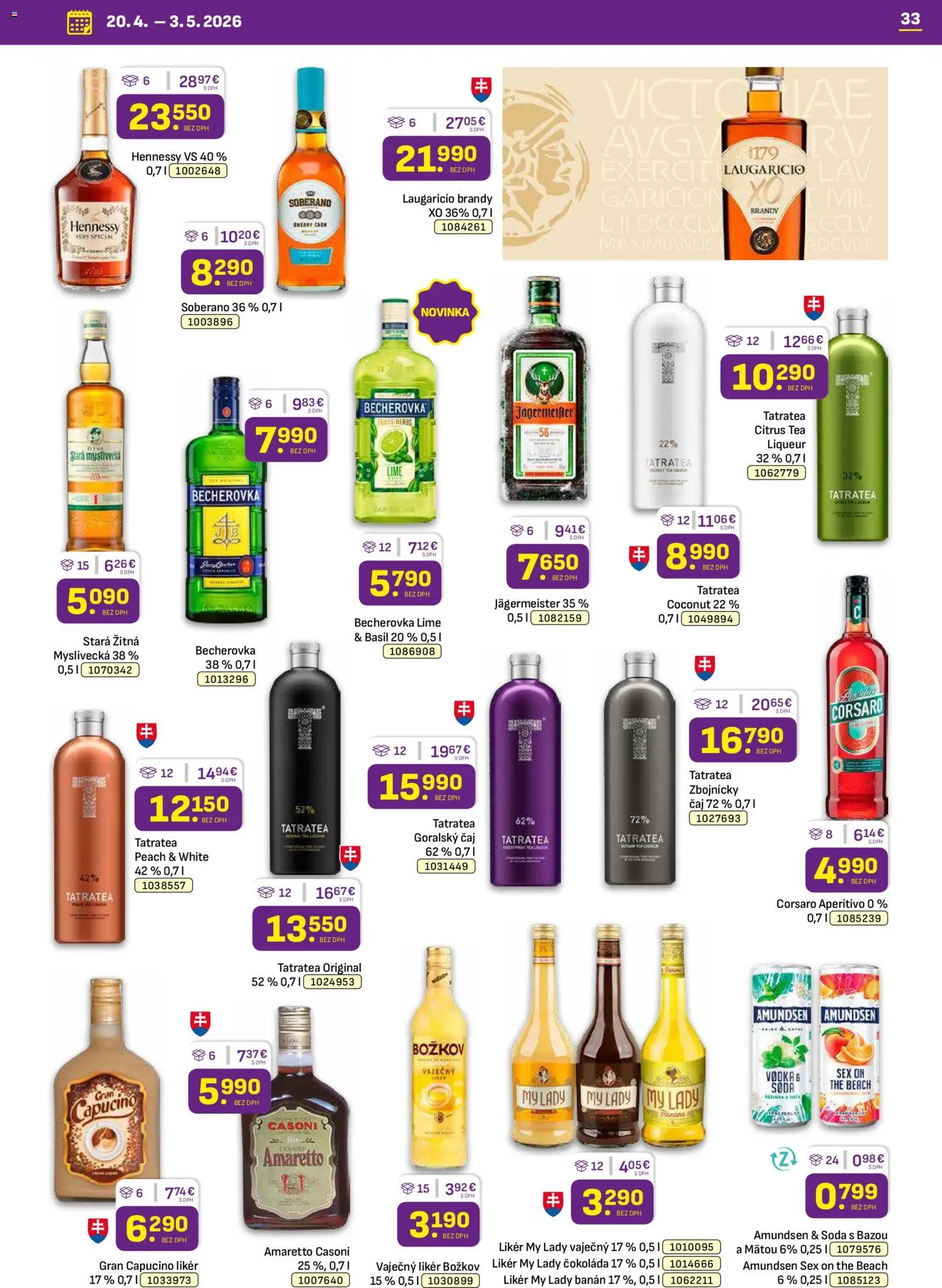 Nové Libex akcie – leták je platný od 20.04.2026 | Strana: 33 | Produkty: Jägermeister, Božkov, Brandy, Hennessy