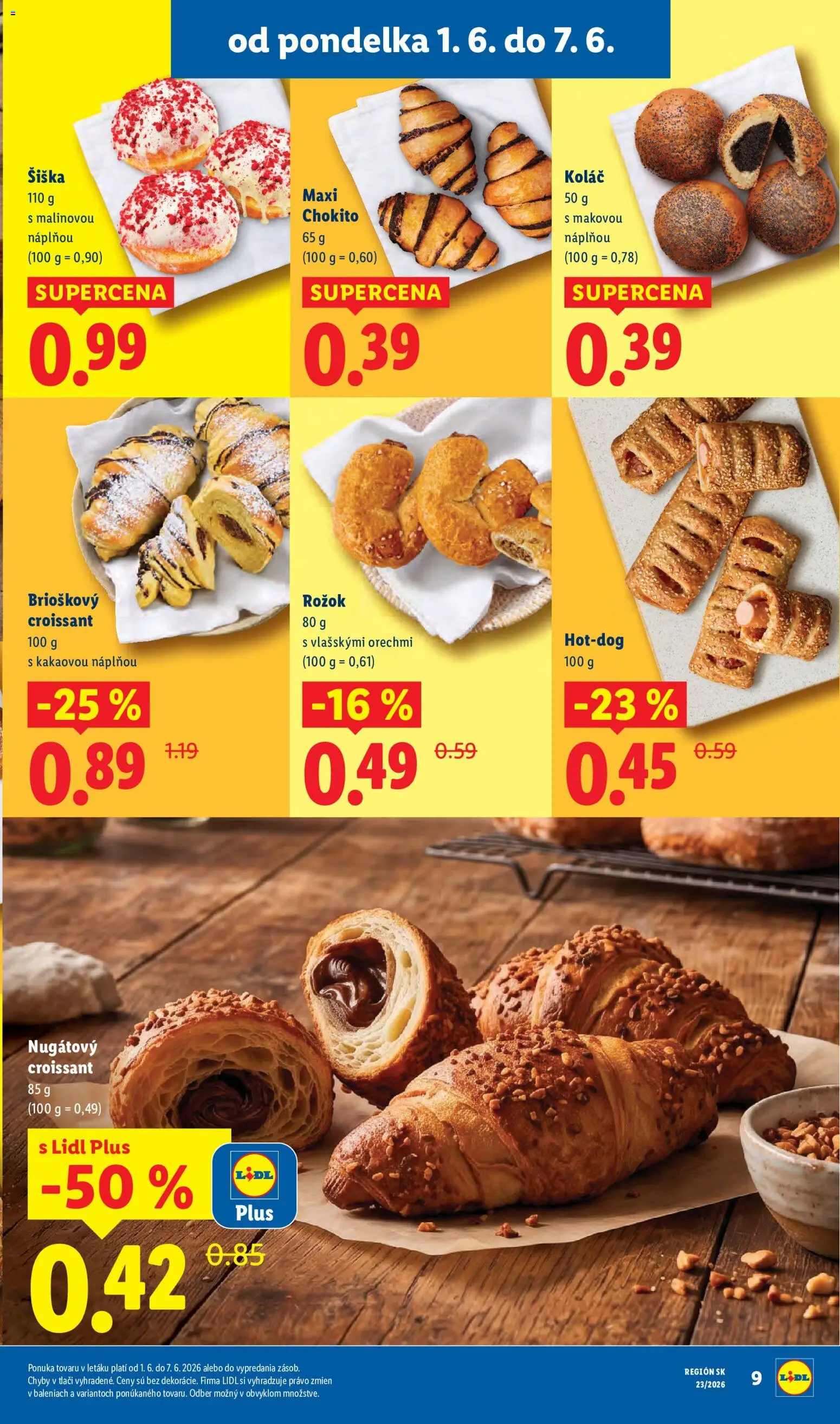 Nové Lidl akcie – leták je platný od 01.06.2026 | Strana: 19 | Produkty: Rožok, Donut, Croissant, Koláč