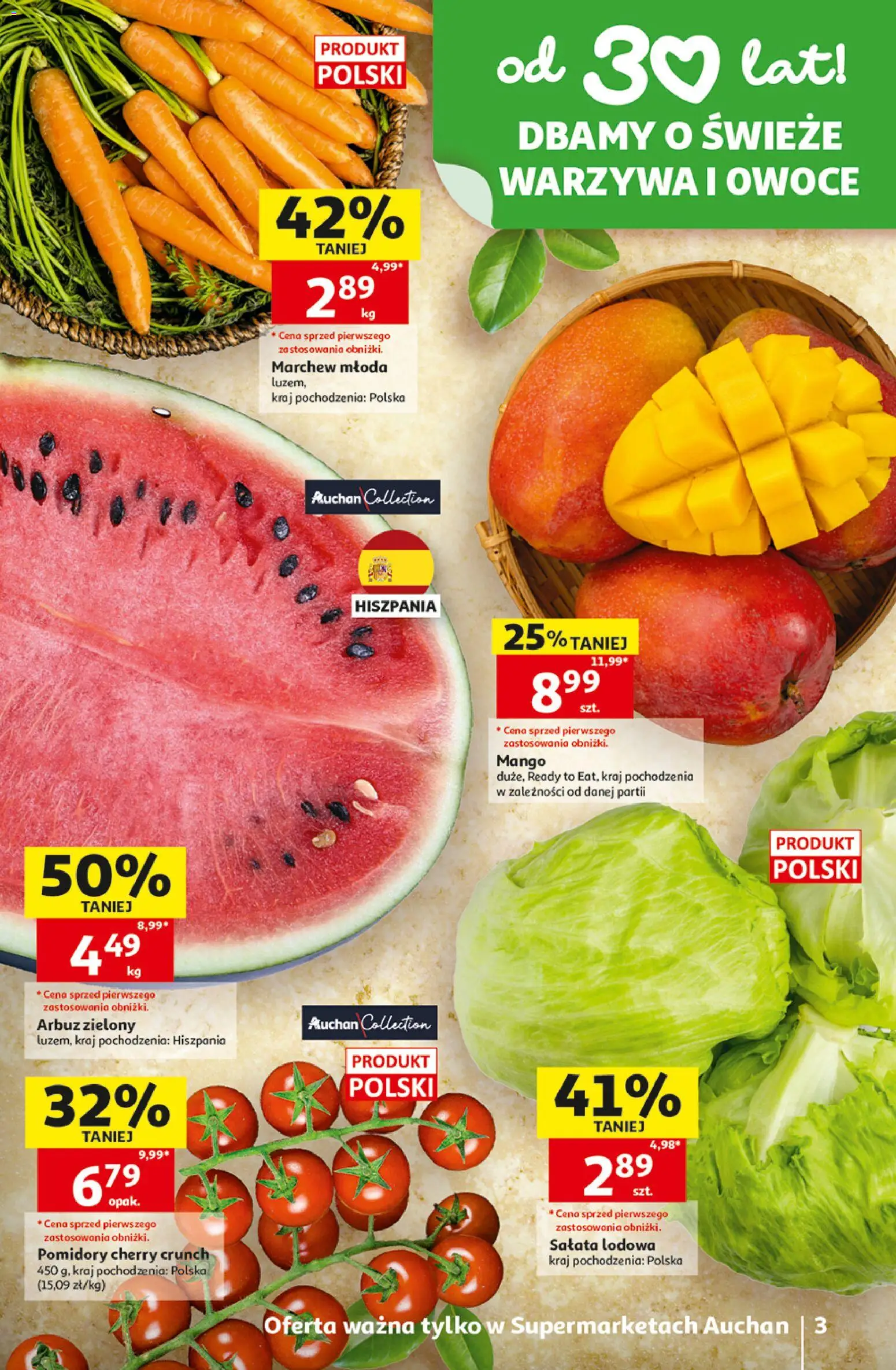Auchan gazetka od 25.06.2026 | Strona: 3 | Produkty: Mango, Arbuz, Pomidory, Warzywa
