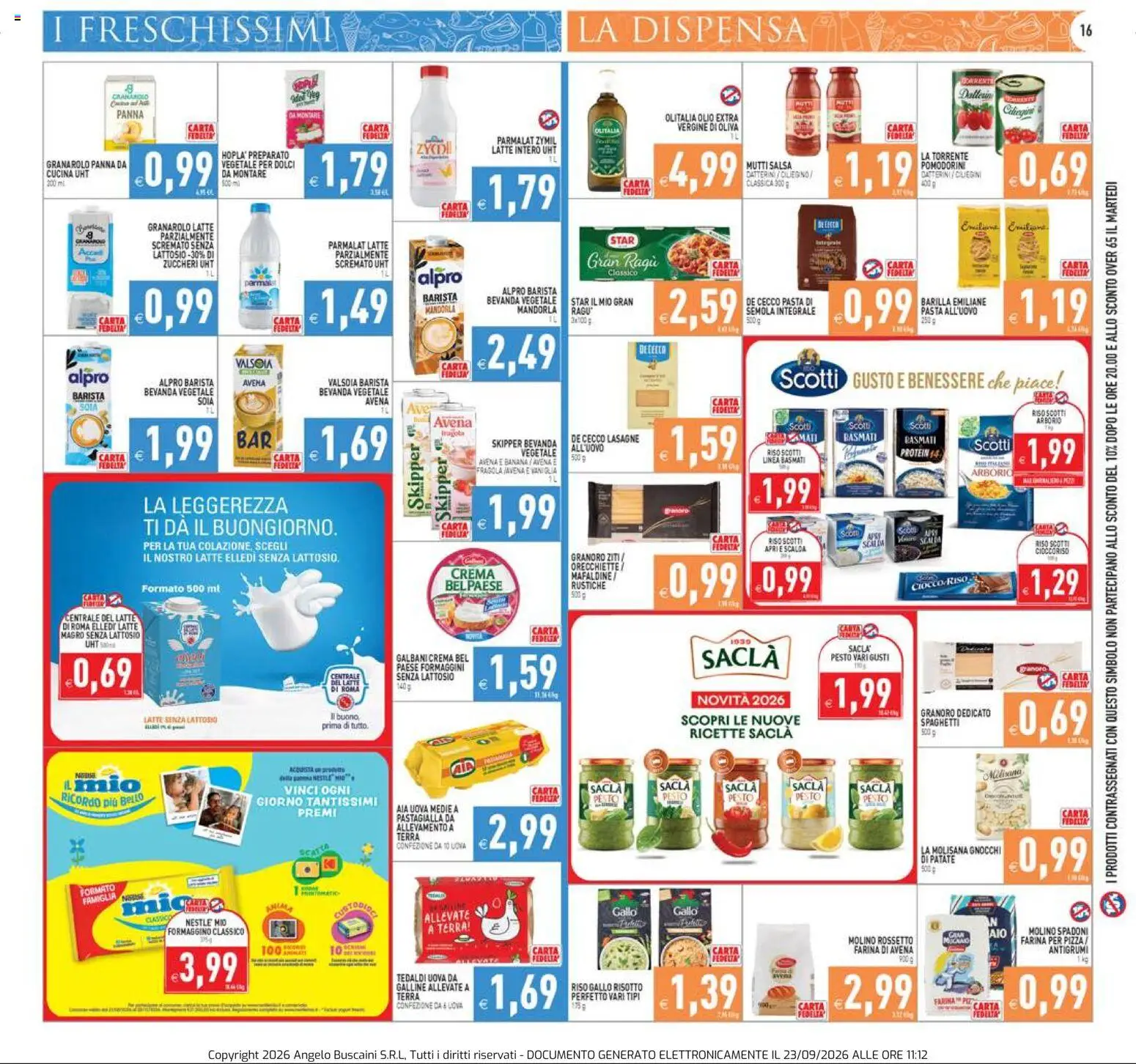 Volantino PIM Supermercati del 23/09/2026 | Pagina: 16 | Prodotti: Crema, Uova, Riso, De Cecco