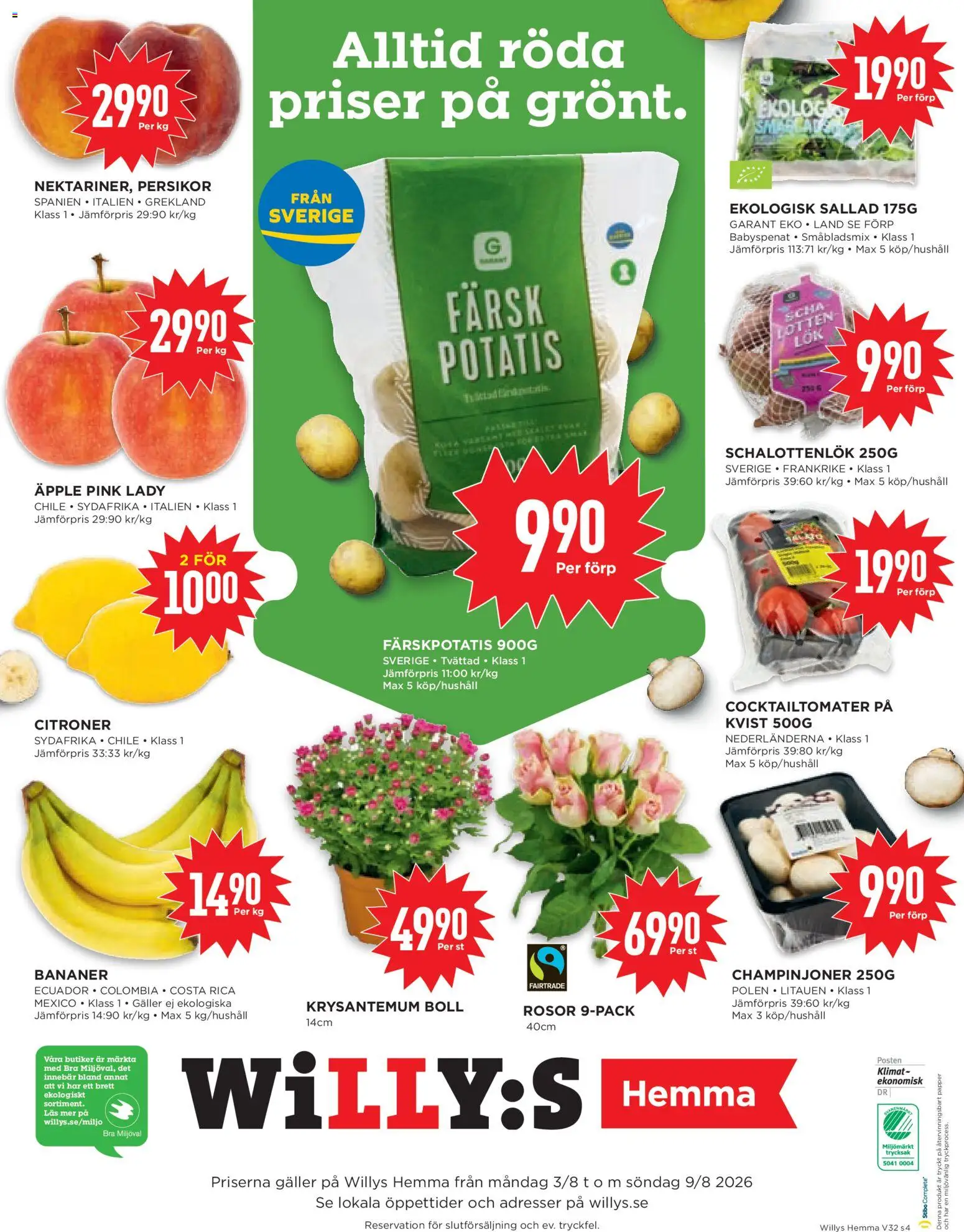 Willys reklamblad aktuell från 03/08/2026 | Sida: 4 | Produkter: Galler, Champinjoner, Papper, Sallad