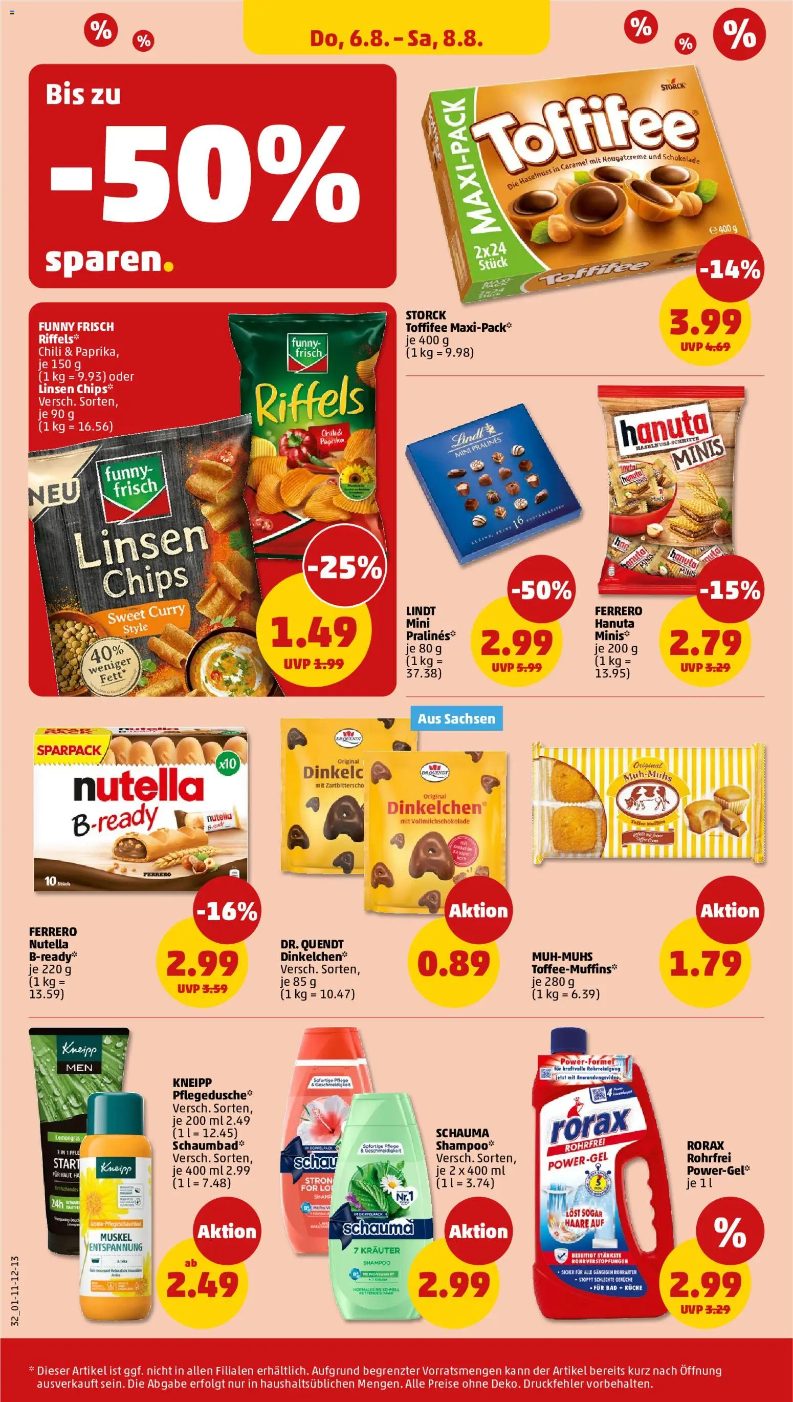 Penny Prospekt – gültig ab 03.08.2026 | Seite: 38 | Produkte: Funny frisch, Shower Gel, Toffifee, Lindt