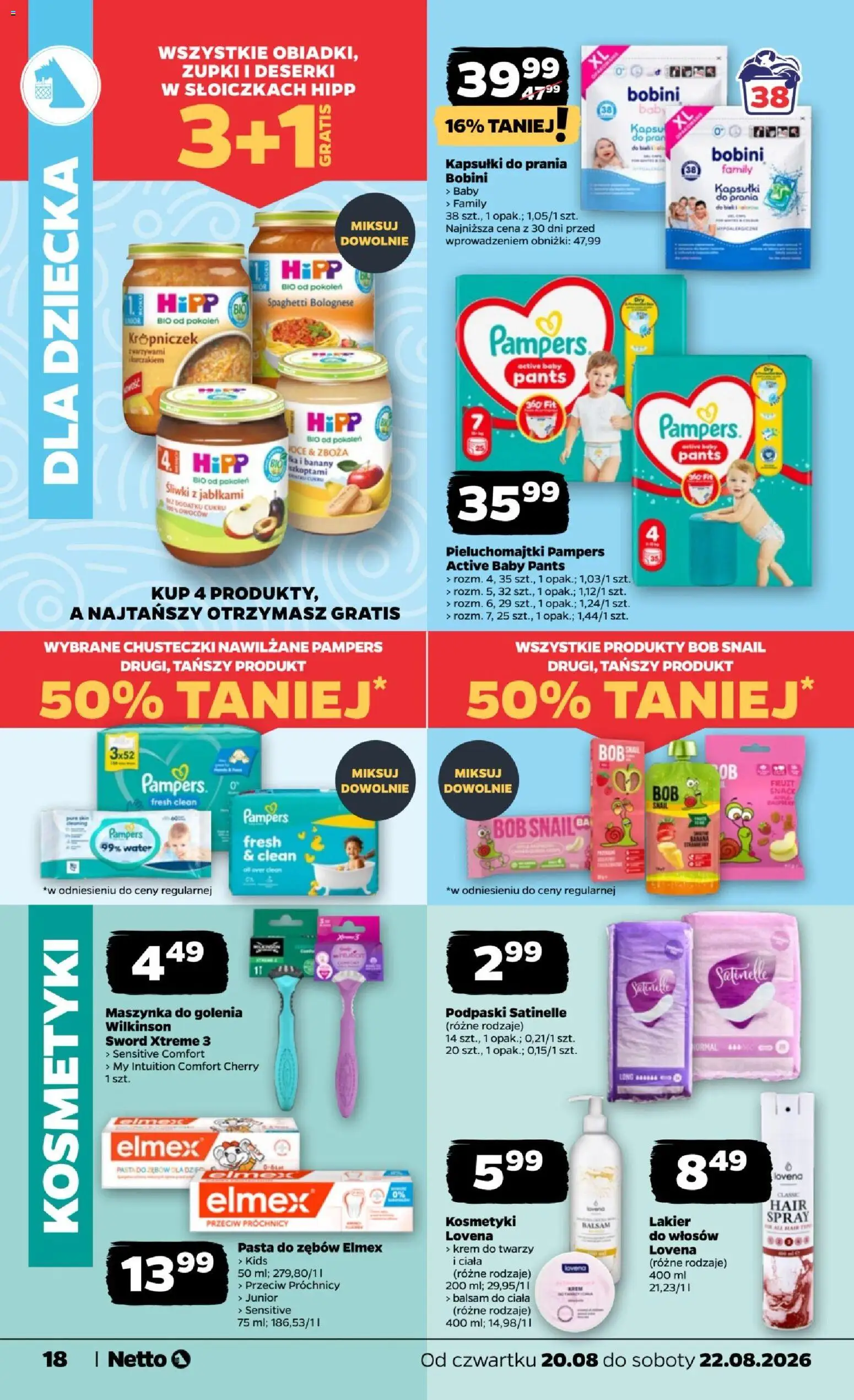 Netto gazetka od czwartku od 20.08.2026 | Strona: 18 | Produkty: Kapsułki, Pieluchomajtki, Podpaski, Śliwki
