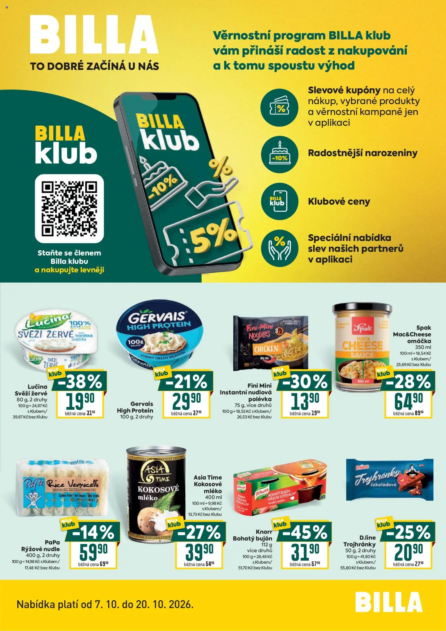 Billa leták - Bonus club od 07.10.2026 | Strana: 1 | Produkty: Mléko, Knorr, Bujón, Protein
