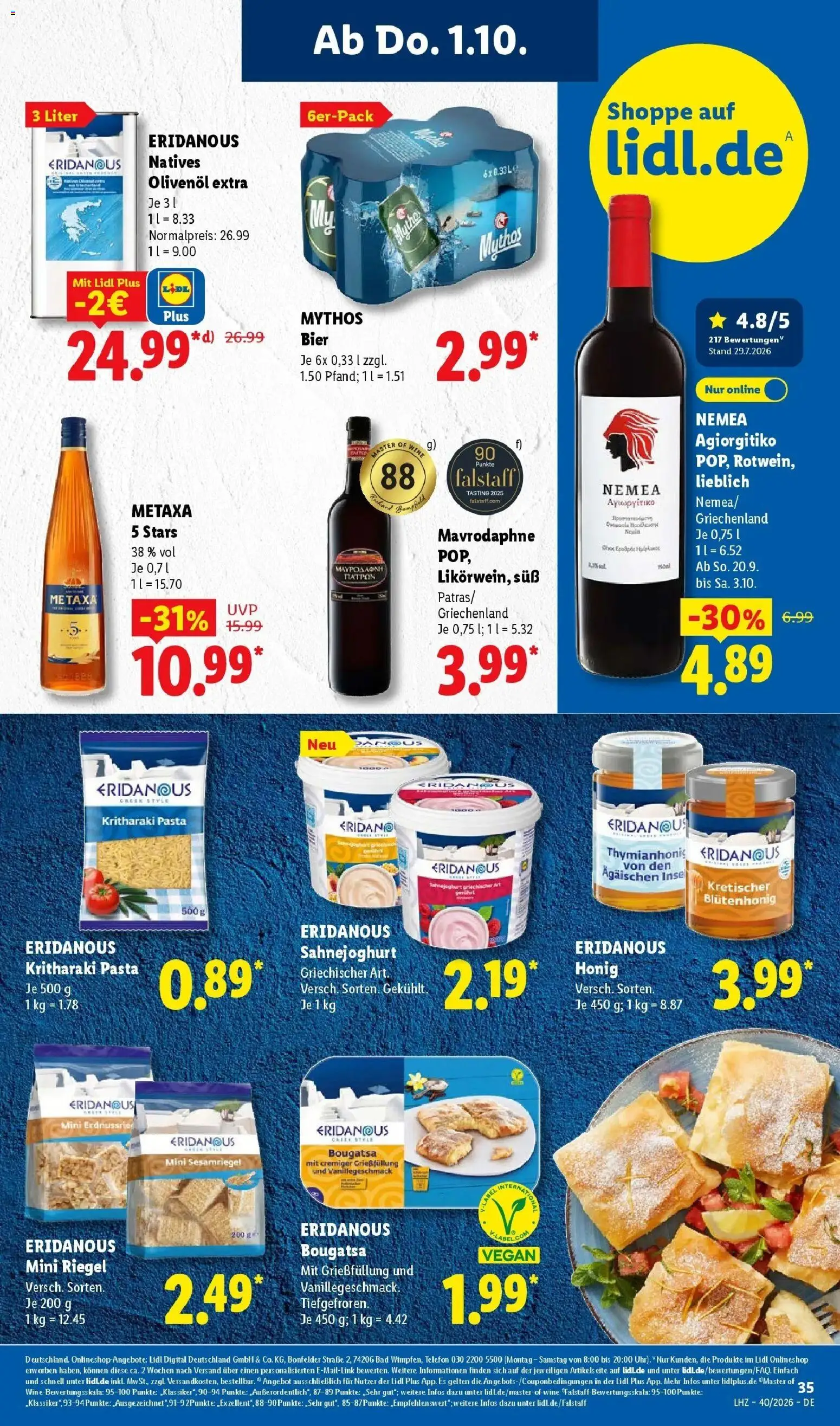 Lidl Prospekt Saarbrücken (ab 28.09.2026) zum Blättern » Angebote | Seite: 55 | Produkte: Bier, Bad, Metaxa, Pasta