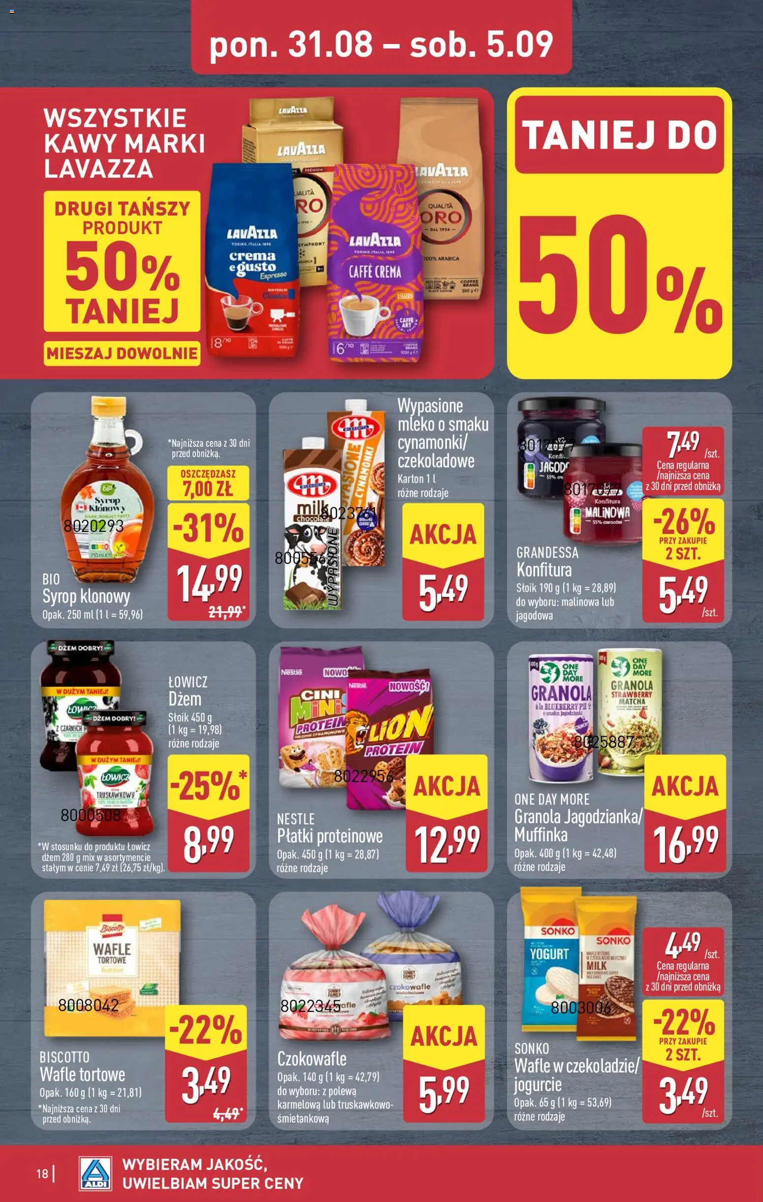 Aldi gazetka od 31.08.2026 | Strona: 18 | Produkty: Nestle granola, Wafle tortowe, Mleko, Płatki