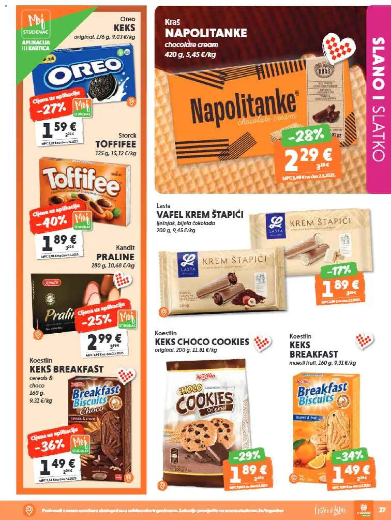 Studenac katalog | vrijedi od 15.07.2026 | Stranica: 27 | Proizvodi: Praline, Keks, Napolitanke, Štapići
