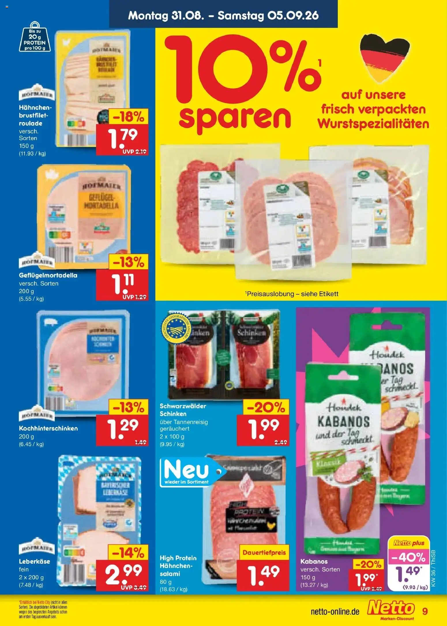 Netto Marken-Discount Prospekt Pirna (ab 31.08.2026) » Angebote | Seite: 11 | Produkte: Hahnchen, Salami, Schinken, Leberkase