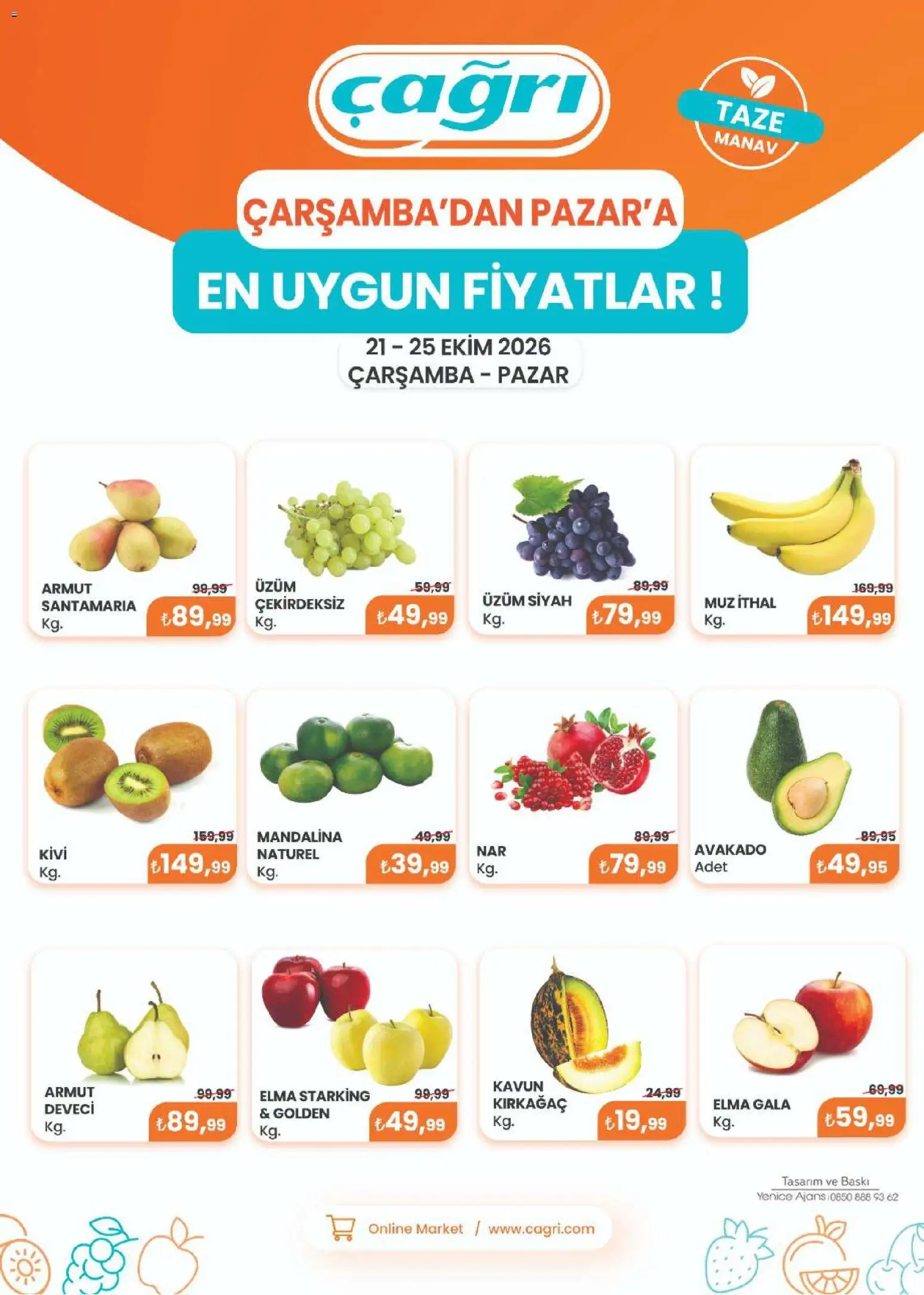 Çağrı Market - Manav Katalog - 21 Ekim 2026 tarihinden itibaren geçerlidir | Sayfa: 2 | Ürünler: Elma, Kivi, Mandalina, Kavun