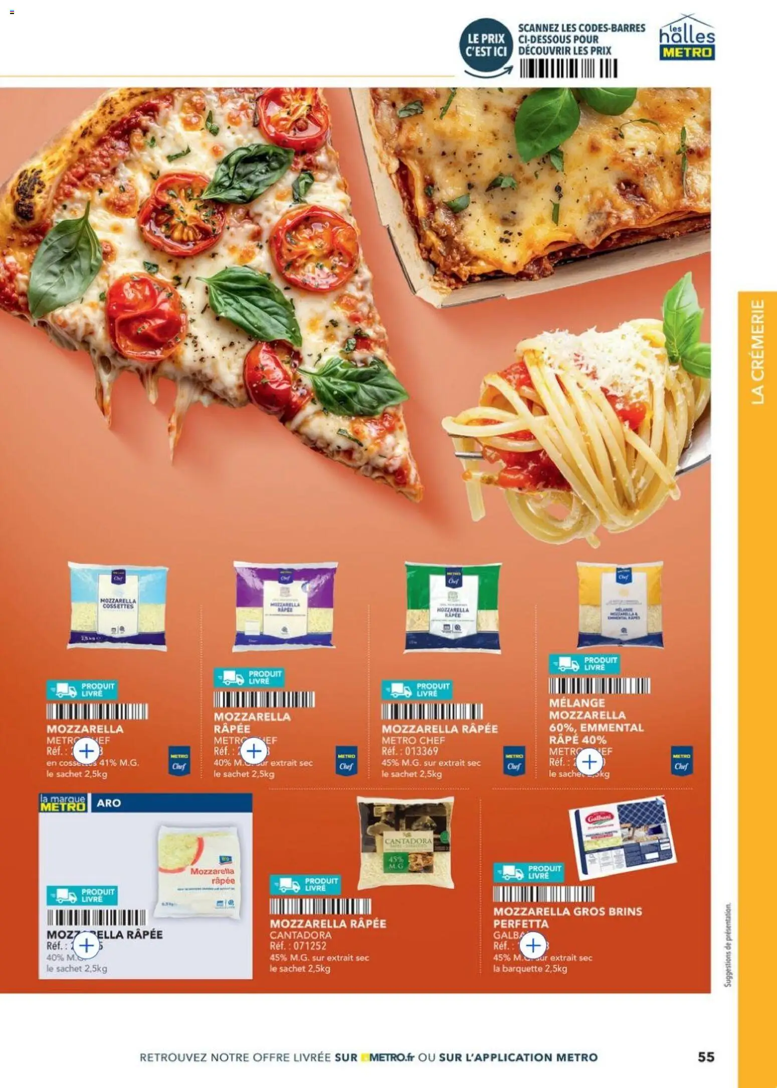 {H1} | Page: 55 | Produits: Mozzarella râpée, Emmental, Mozzarella, Livre