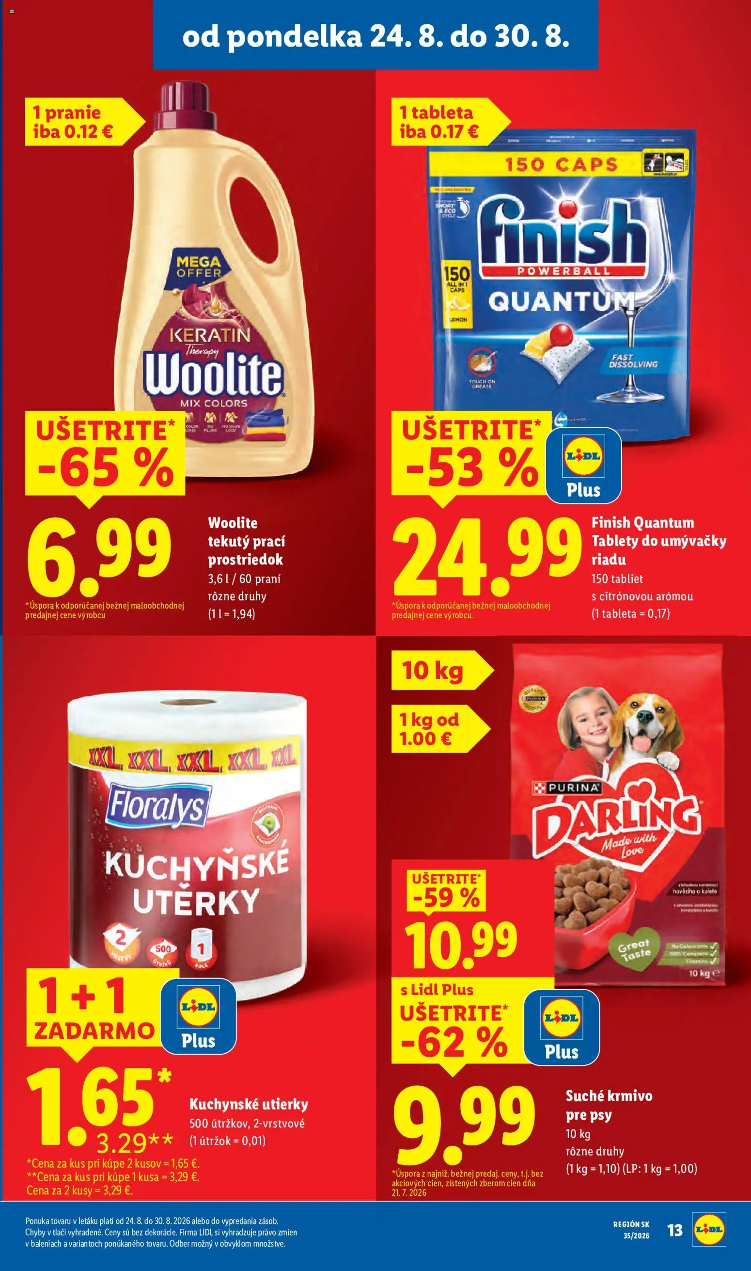 Nové Lidl akcie – leták je platný od 24.08.2026 | Strana: 17 | Produkty: Tablety do umývačky, Tablety do umývačky riadu, Kuchynské utierky, Utierky