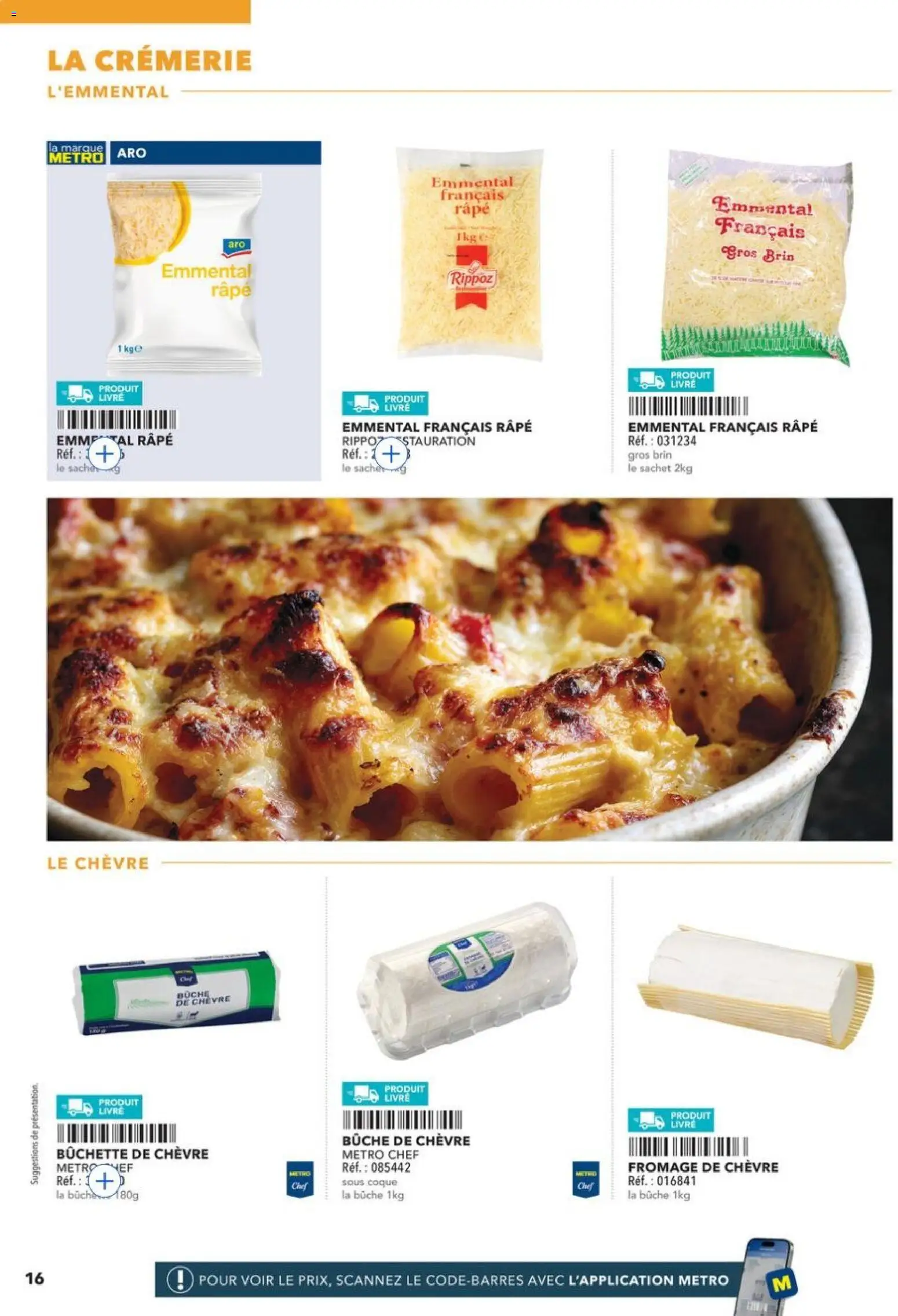 {H1} | Page: 16 | Produits: Fromage de chèvre, Emmental, Emmental français râpé, Livre