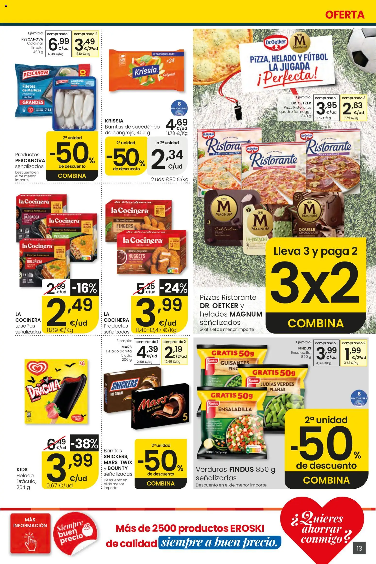 Eroski Ofertones de verano Center │ válido desde el 11.06.2026 | Página: 13 | Productos: Ensaladilla, Calamares, Chocolate, Nuggets