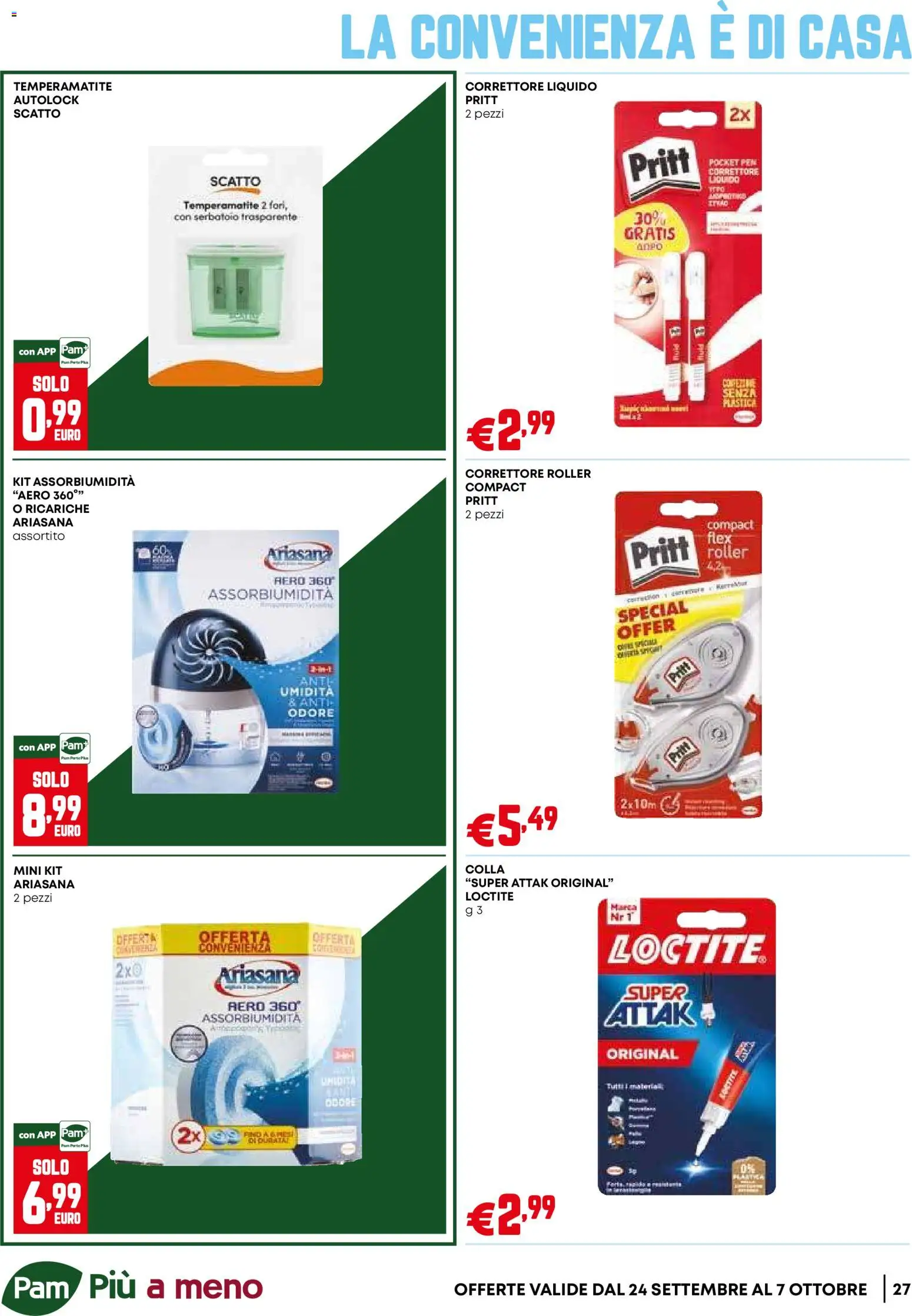 Volantino PAM del 24/09/2026 | Pagina: 27 | Prodotti: Temperamatite, Colla, Correttore
