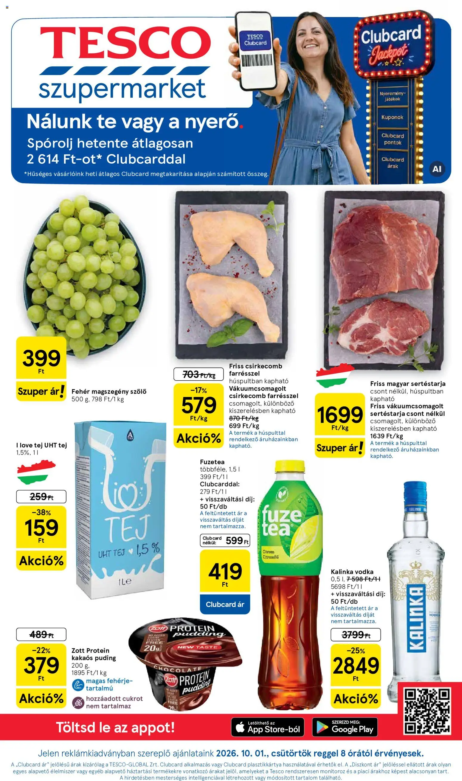 Tesco akciós ujság - amely érvényes a következő dátumtól: 2026.10.01. | Oldal: 1 | Termékek: UHT tej, Játékok, Protein, Fehérje